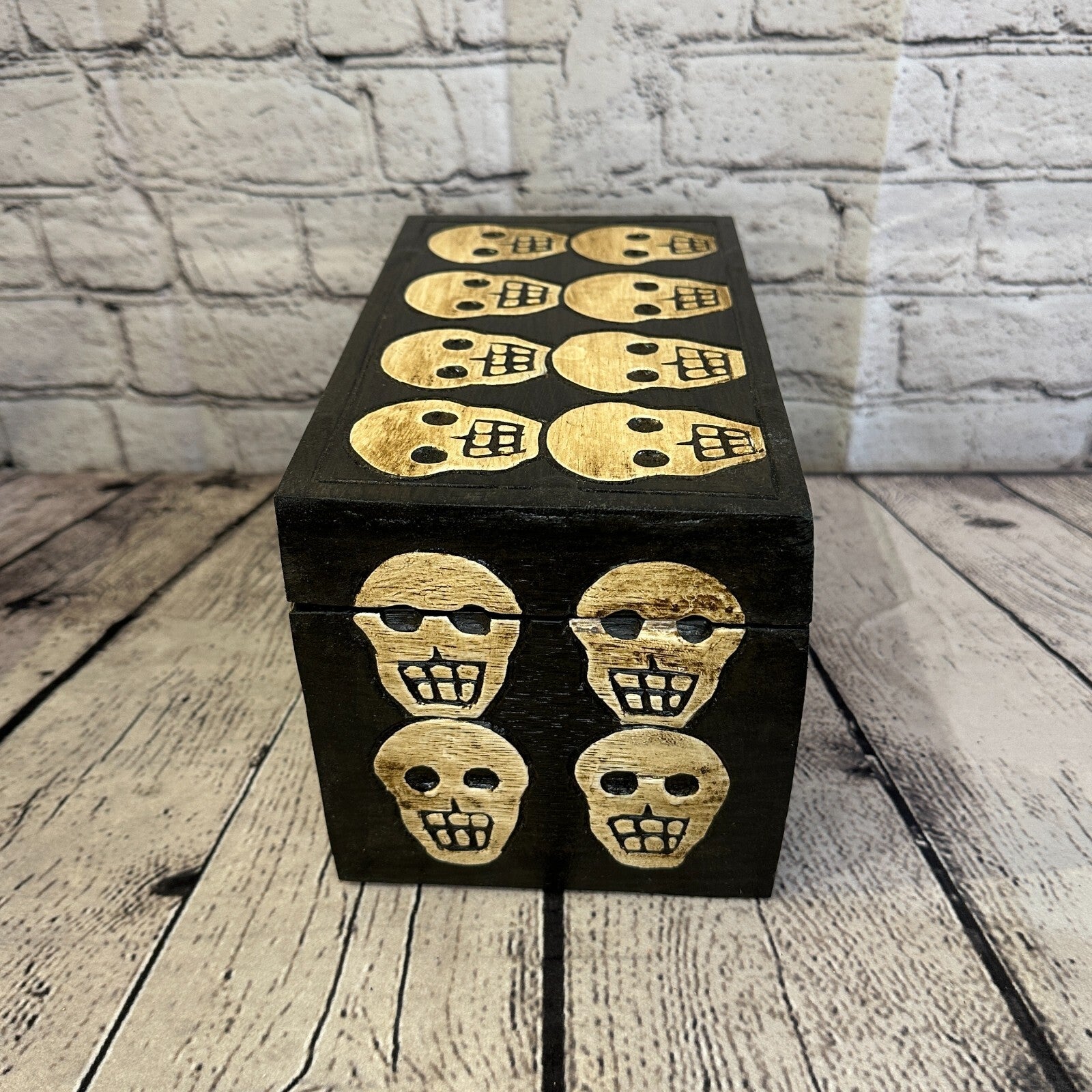 25cm x 15cm x 15cm Square Wooden Gothic Skeleton Skull Coffin Jewellery Box3