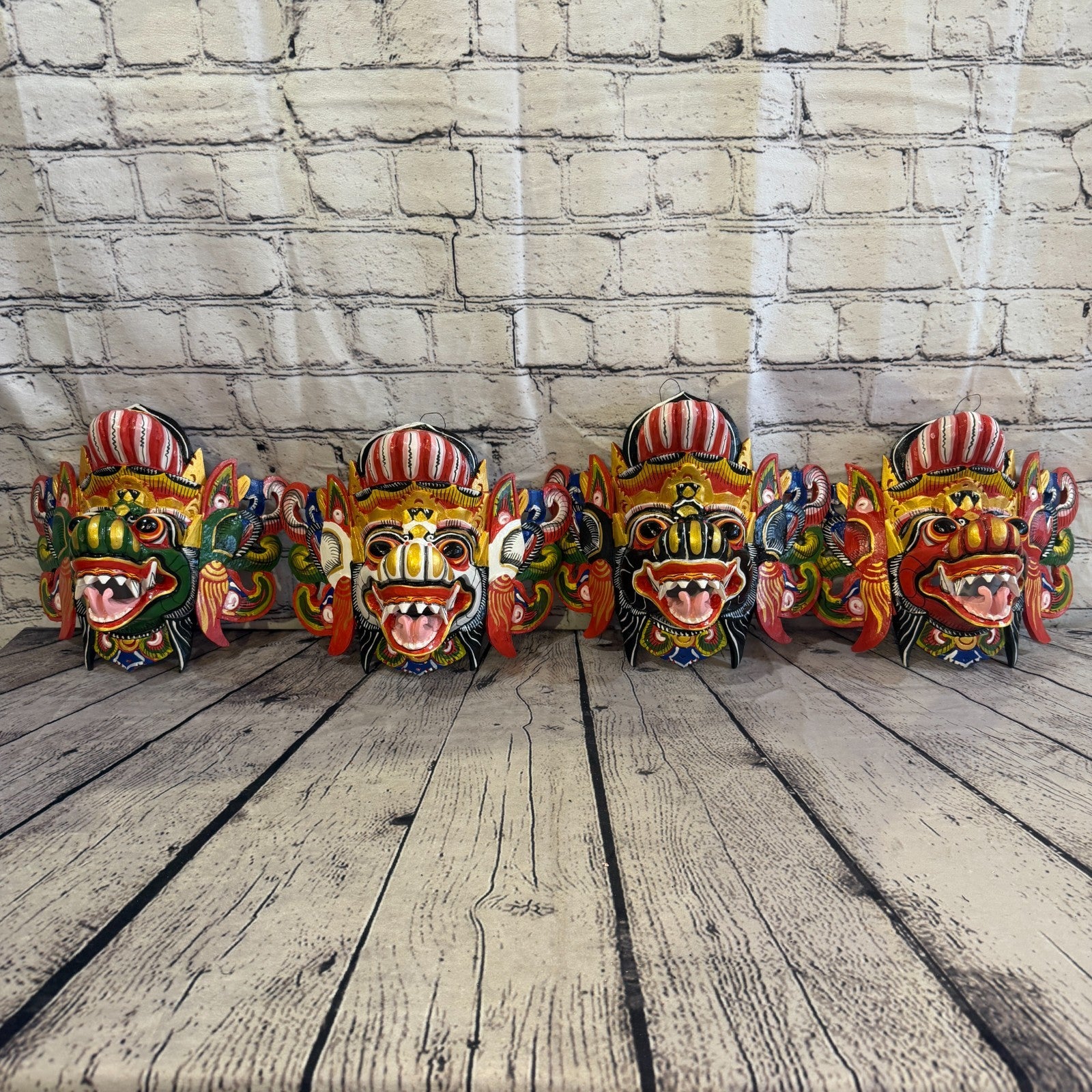 20cm Barong Wide Black Demon Dragon Hindu Deity Wooden Hand Carved Mask Painted7