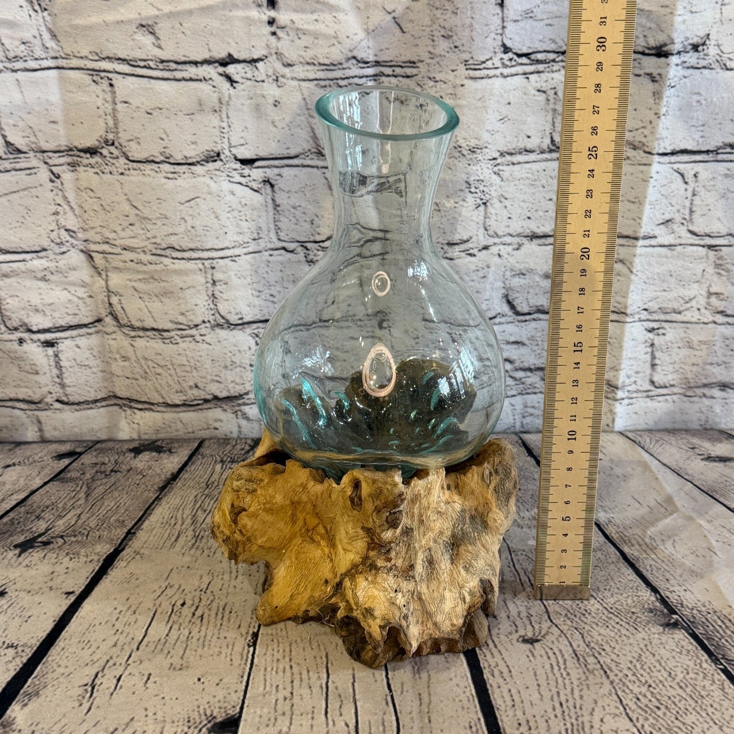 30cm Tall Bottle Vase Colour Melted Glass Wood Decorative Vase Glass Sculpture5