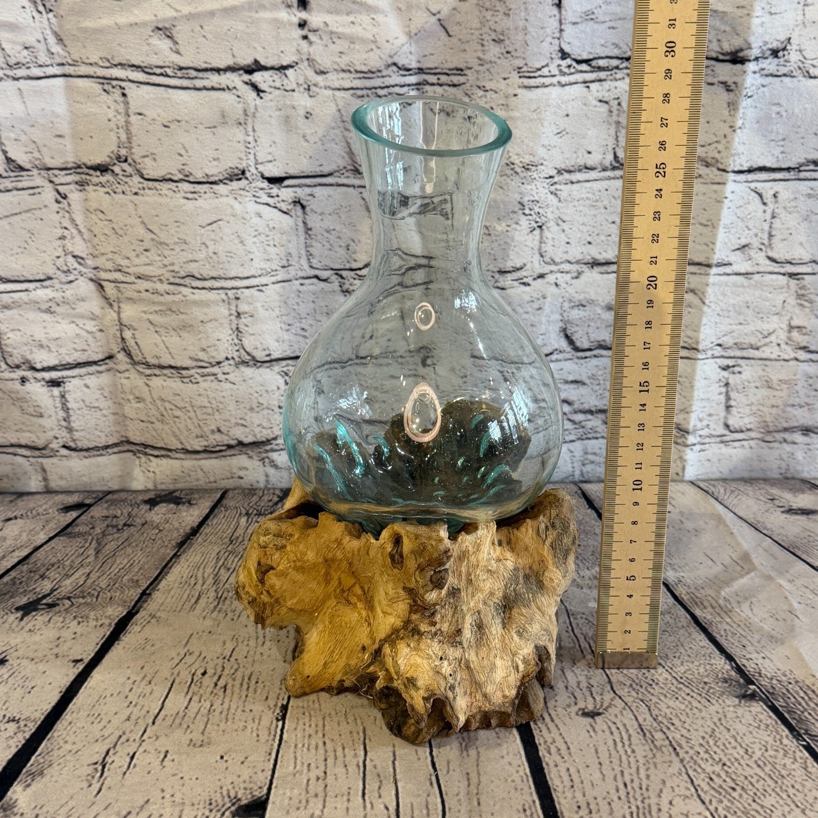 30cm Tall Bottle Vase Colour Melted Glass Wood Decorative Vase Glass Sculpture5