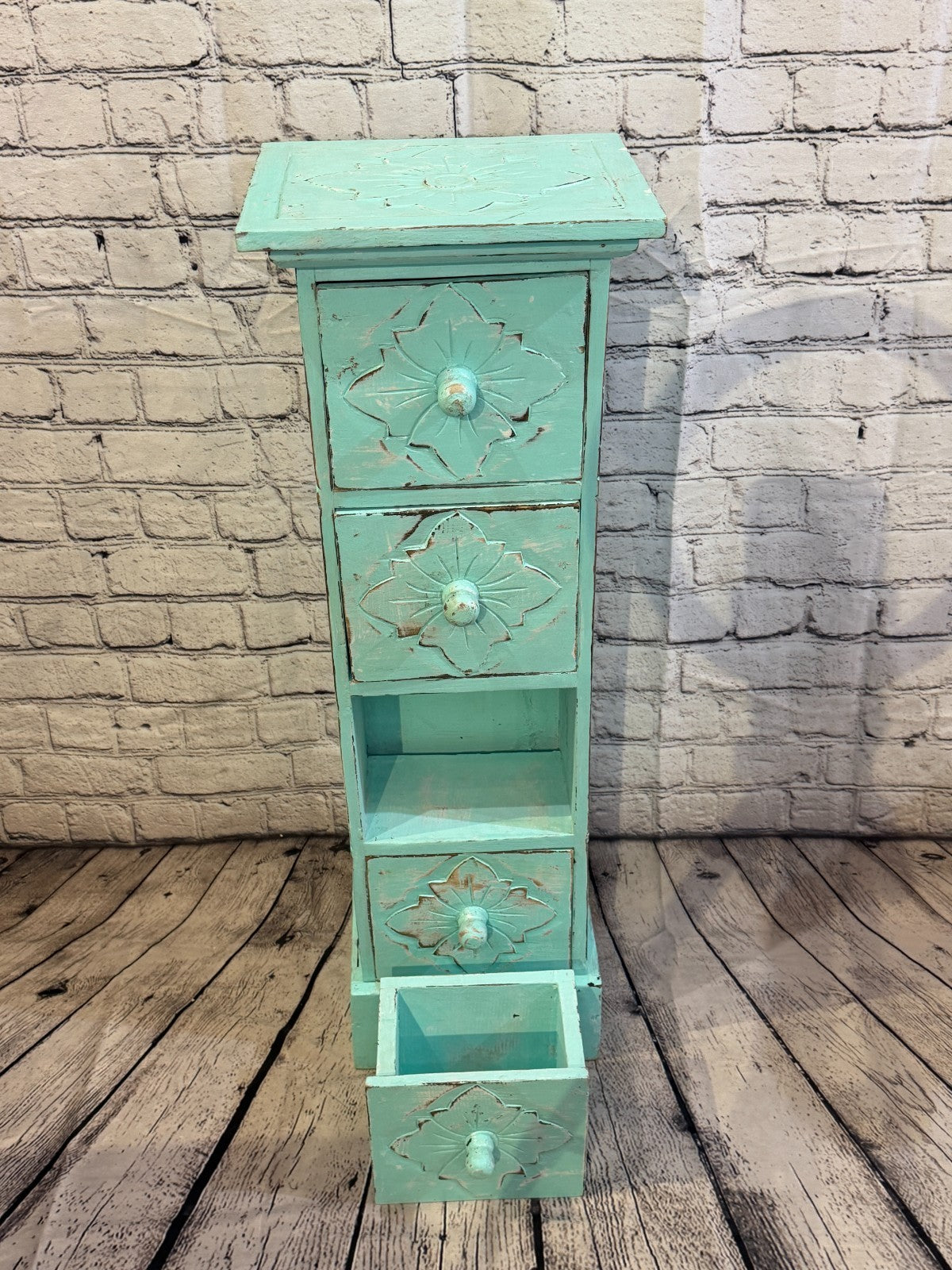 80cm x 25cm Blue 4 Draw Pillar Wooden Side Cabinet Living Storage Furniture6