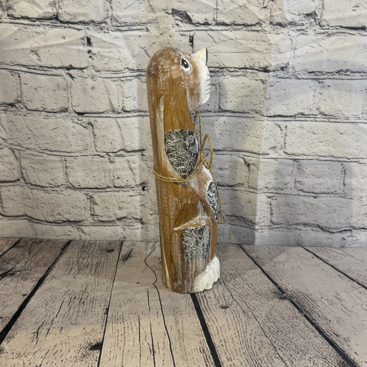 30cm Light Brown Wooden Shabby Dog Statue Ornament Fair Trade Handcarved3