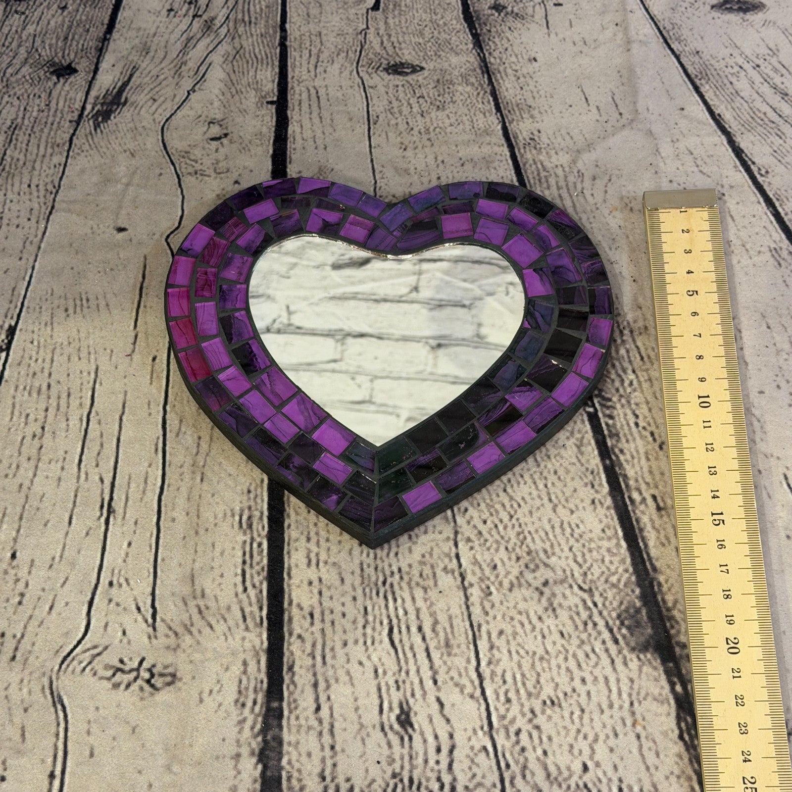 Purple Heart Shape Mosaic Tile Wall Mirror 20cm x 15cm 8 Inches Handmade New5