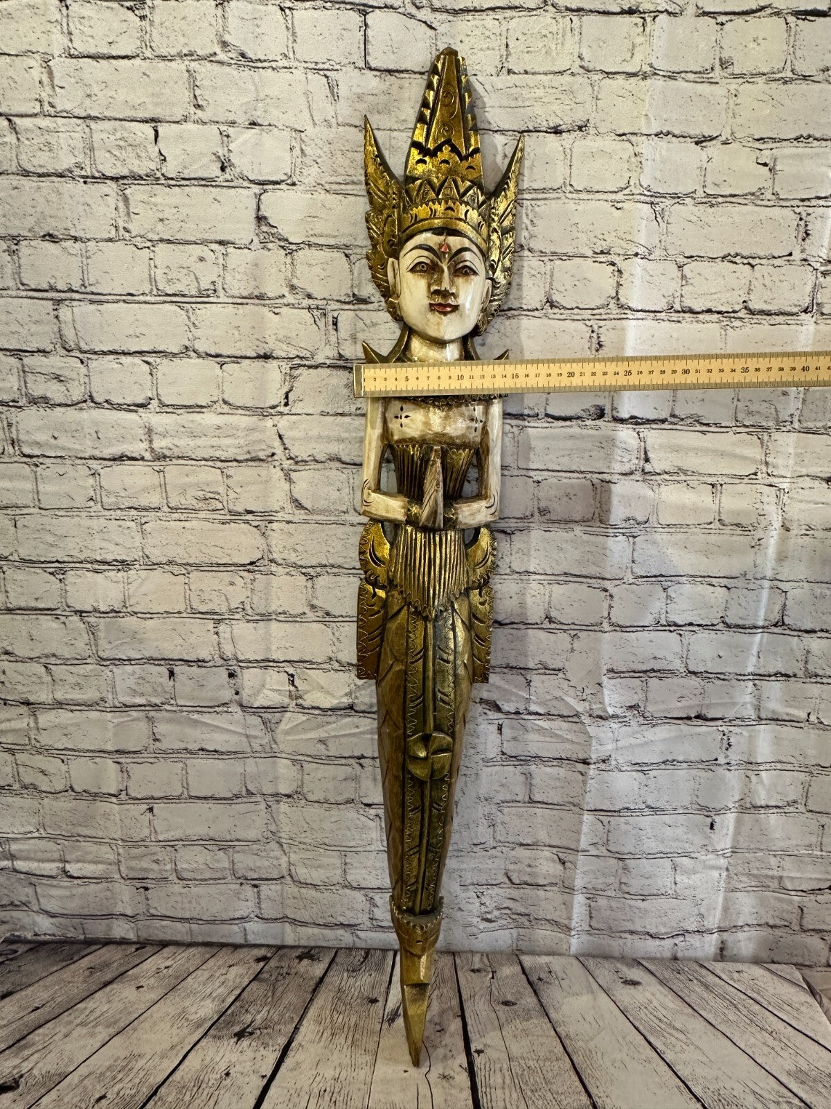 Old Antique Colour Sita Dewi Bali Rice Goddess Wings Mermaid Wood 100cm Pair8