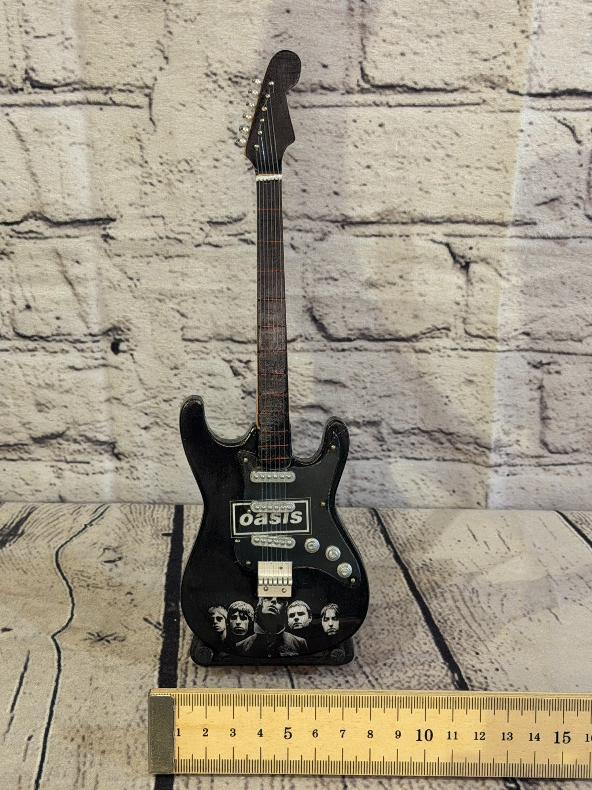 Miniature 25cm Guitar Oasis Black Band Guitar on Stand Band Gift Display6