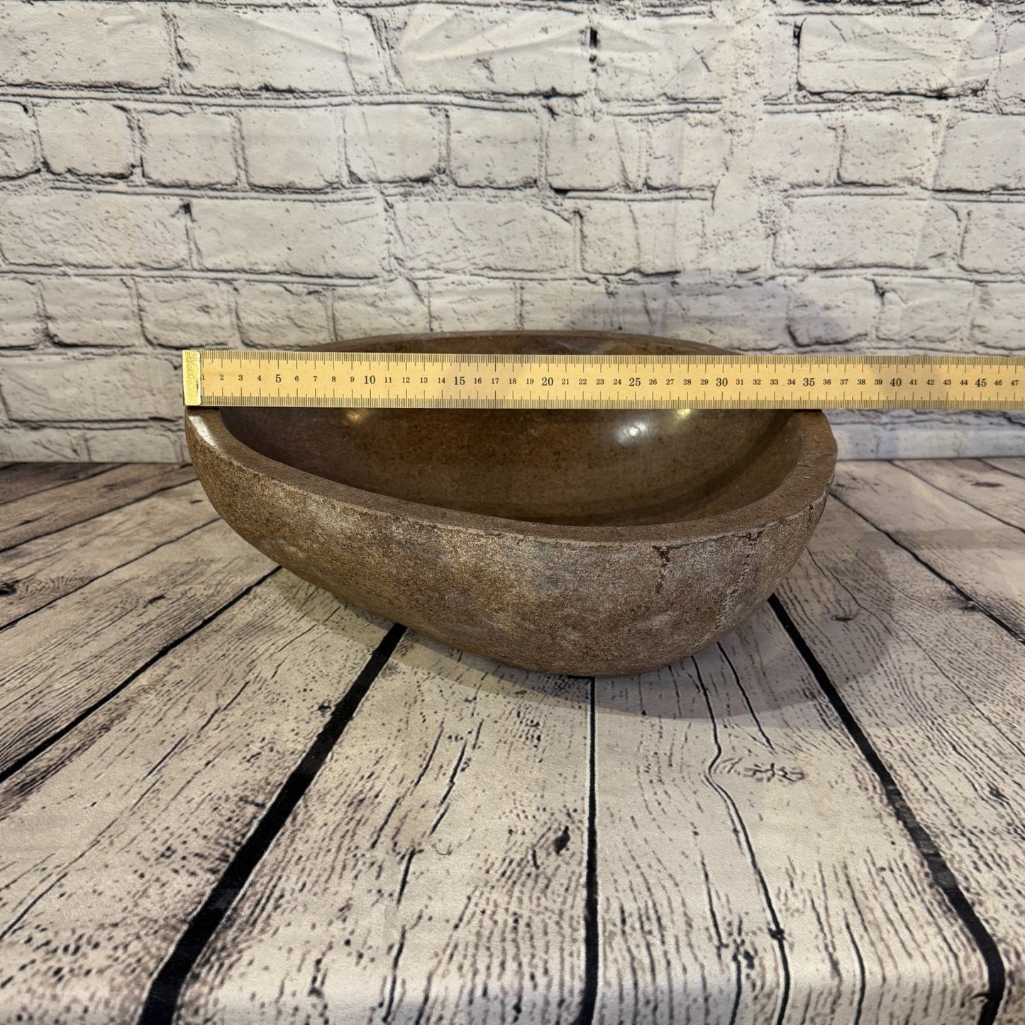 36cm x 32cm Wash Basin Bathroom Counter Top Washing River Stone Bowl Sink No 284