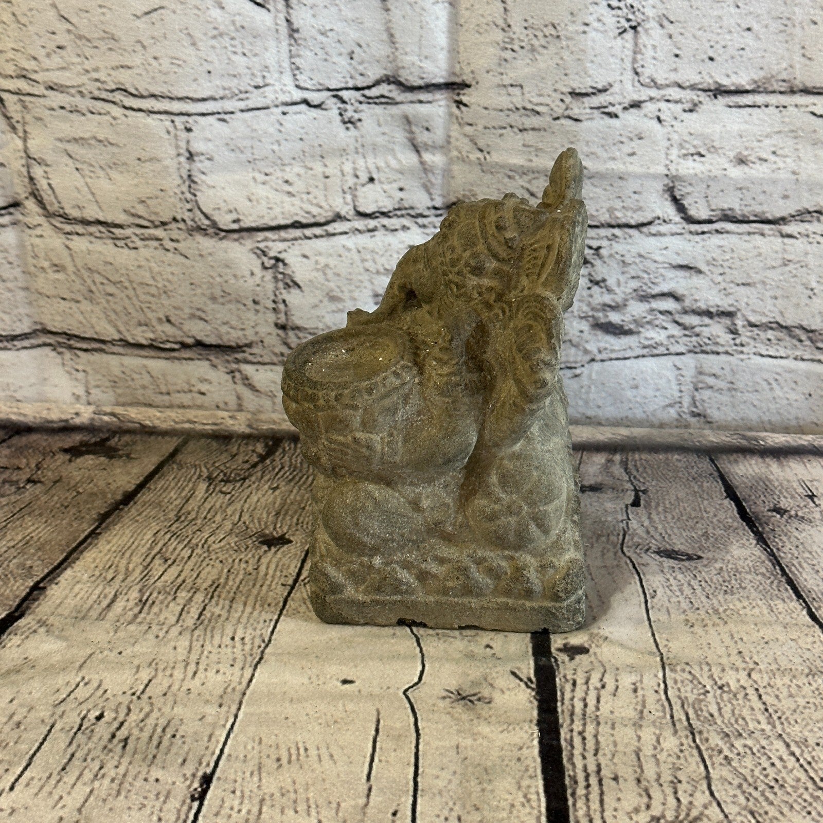 Ganasha Candle Stone Garden 18cm Ornament Outdoor Indoor Statue Hindu2