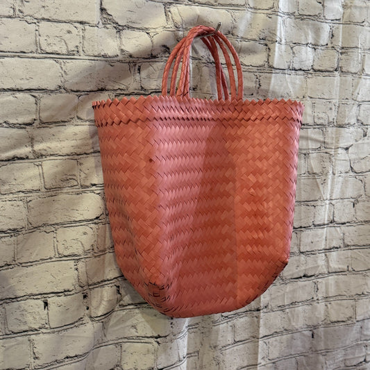 Salmon Pink 40cm Handwoven Tote Bag Recycled Plastic Eco-Friendly Market Beach0