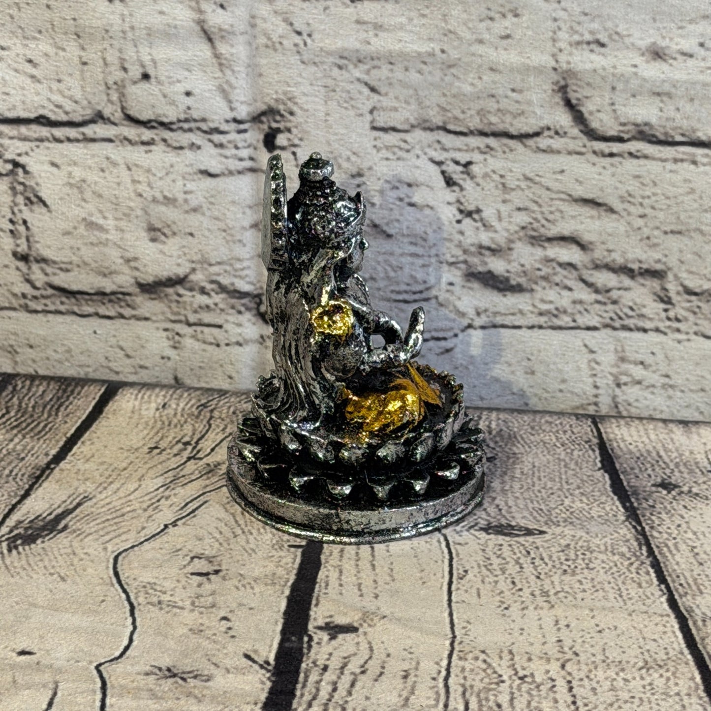 Silver And Gold 12cm x 8cm Small Lakshmi Sitting Lotus Statue Resin Hindu God3