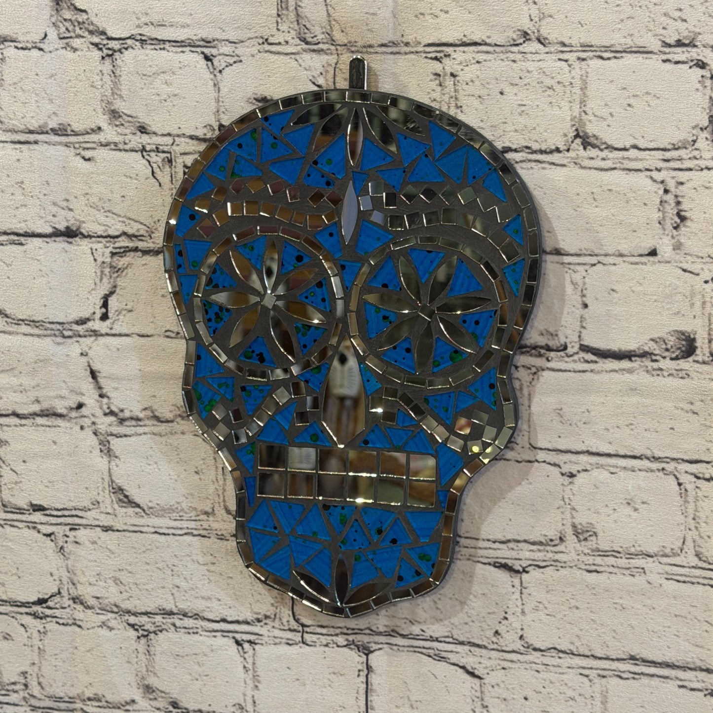Blue Skull Mosaic Tile Wall Mirror 30cm x 20cm 12 Inches Handmade New0