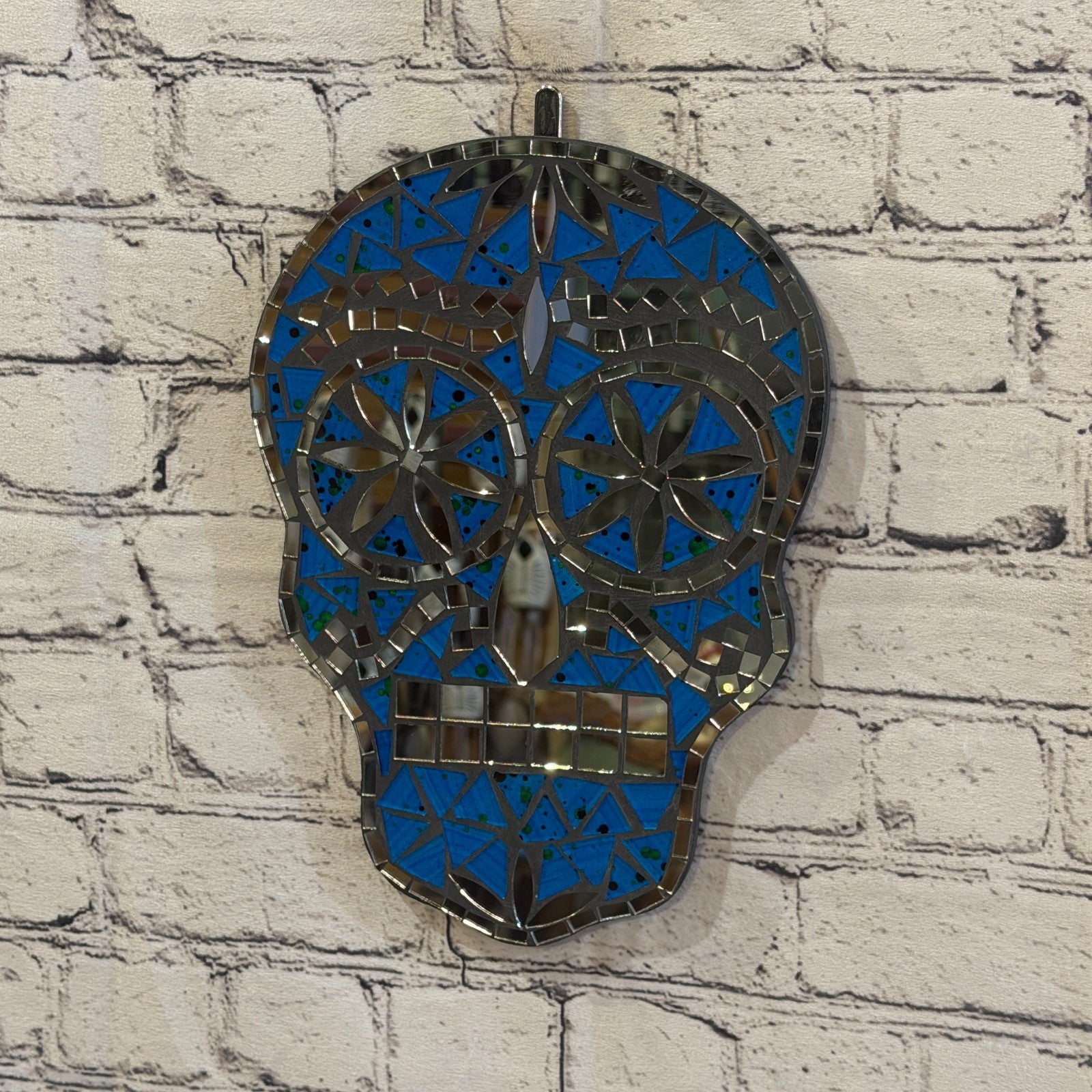 Blue Skull Mosaic Tile Wall Mirror 30cm x 20cm 12 Inches Handmade New0