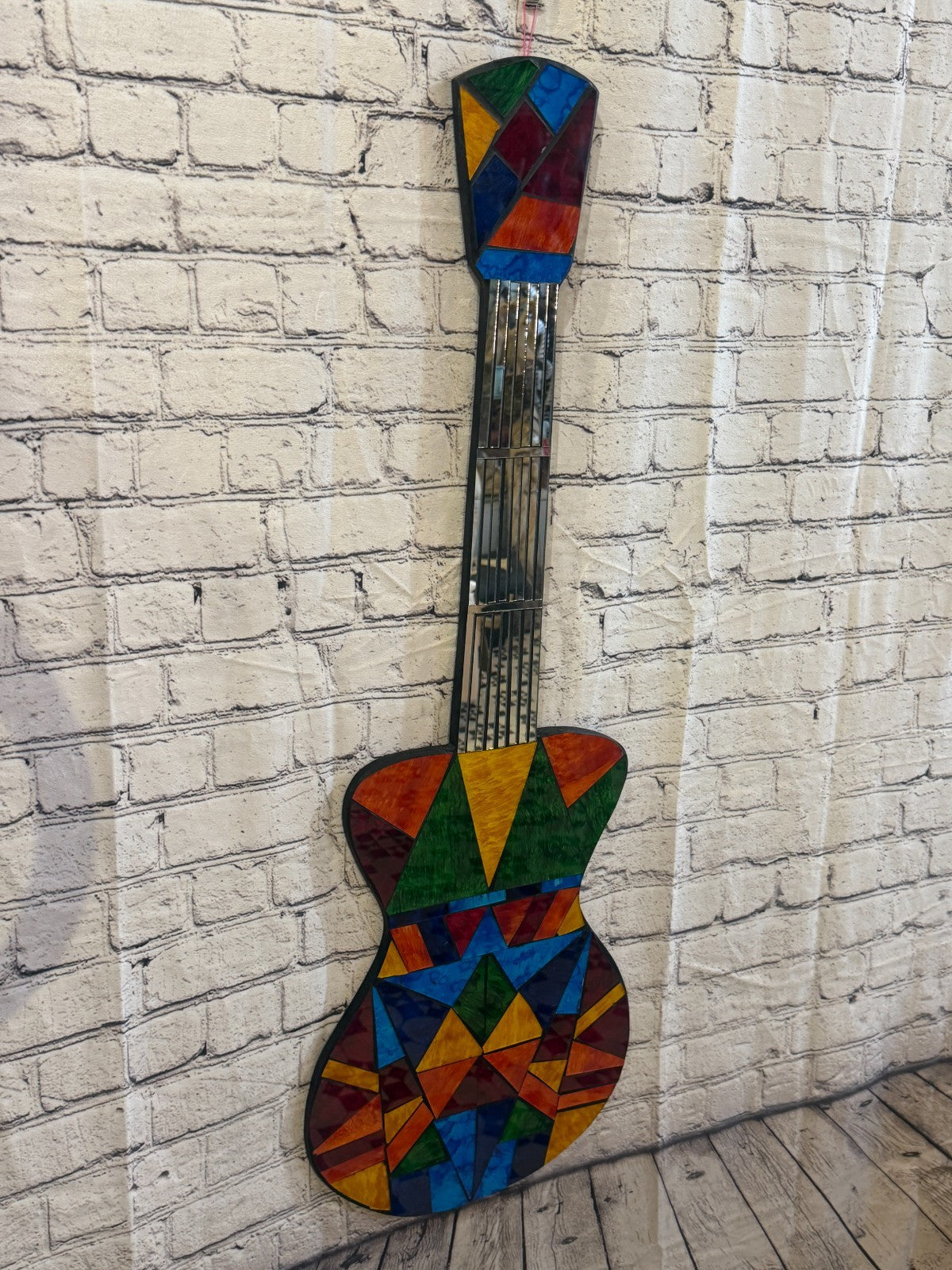 Bright Rainbow Guitar Mosaic Tile Wall Mirror 100cm x 35cm Handmade New1