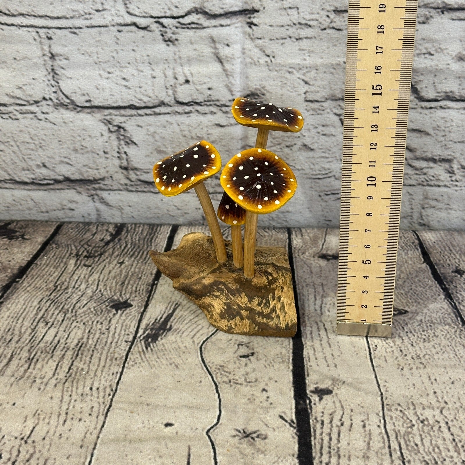 Brown Yellow Painted Mushroom Parasite Ornament Natural Carving Fairtrade Wooden4