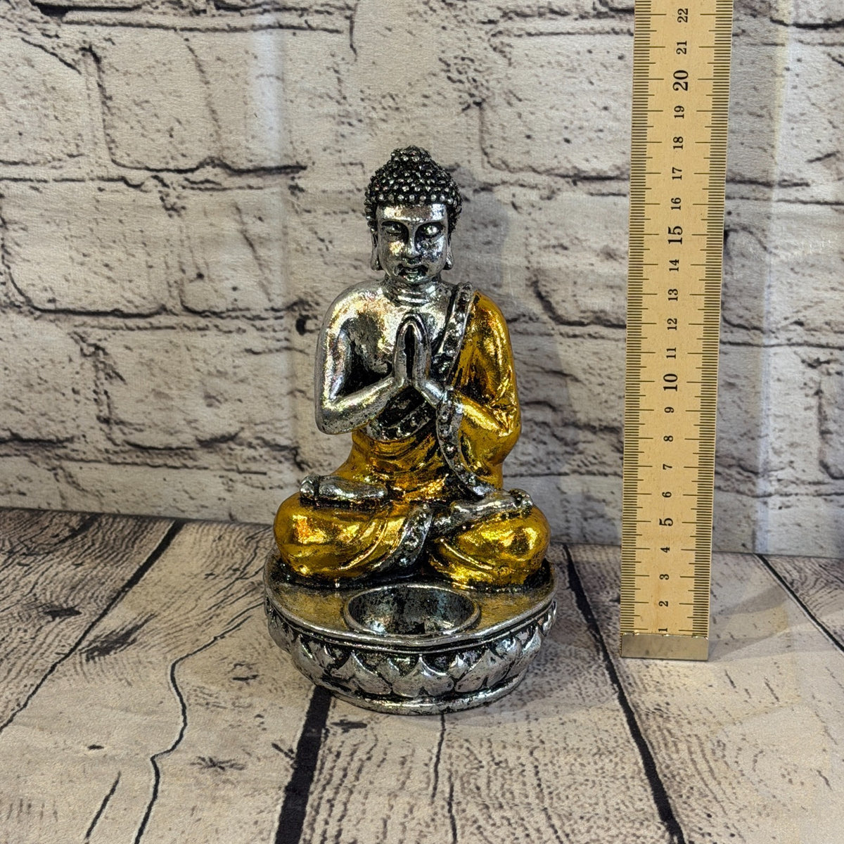 Gold & Silver 20cm x 10cm Thai Buddha Tea Light Holder Statue Resin Hindu5