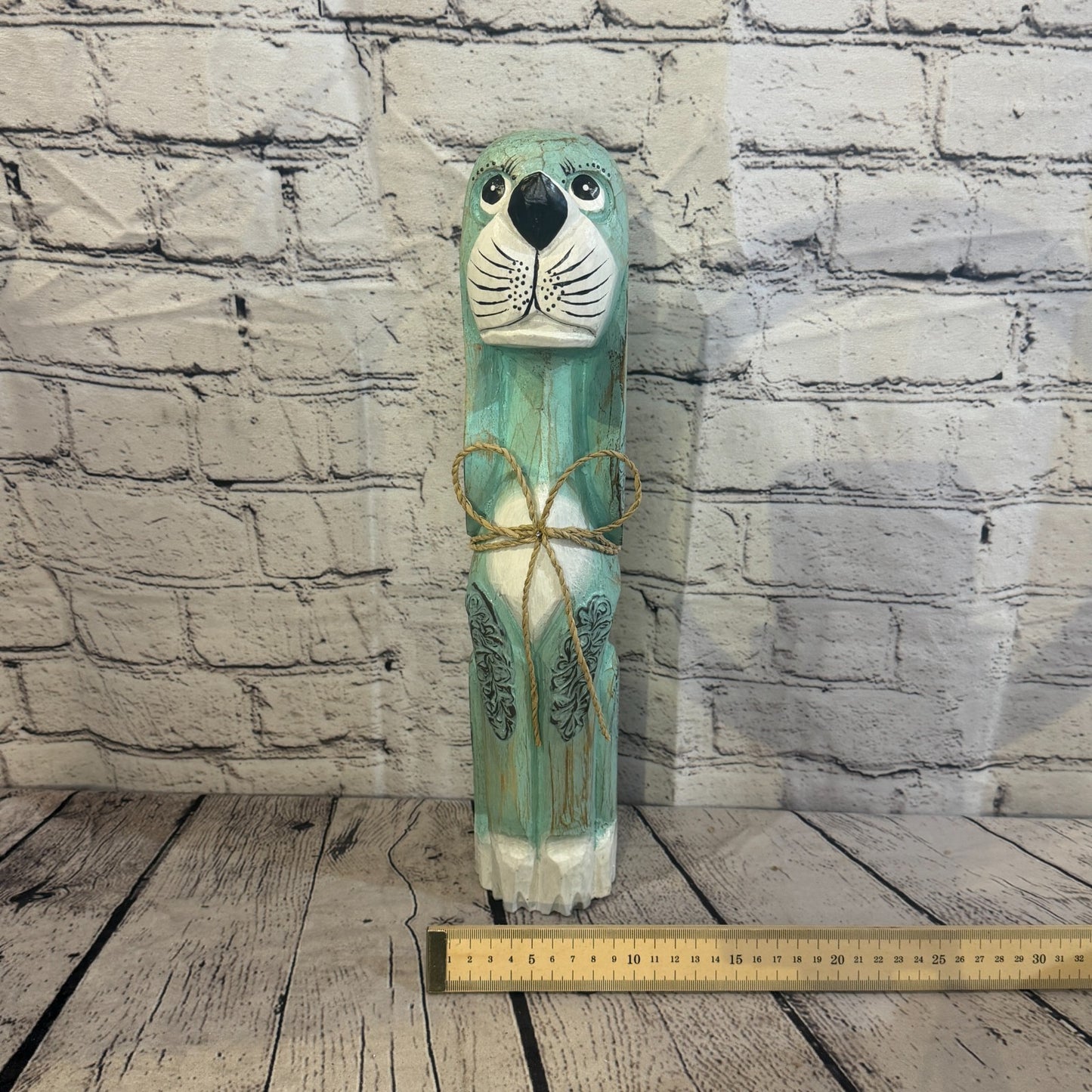 40cm Green Teal Wooden Shabby Dog Statue Ornament Fair Trade Handcarved6
