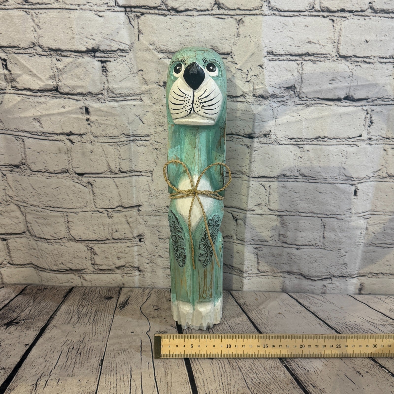 40cm Green Teal Wooden Shabby Dog Statue Ornament Fair Trade Handcarved6