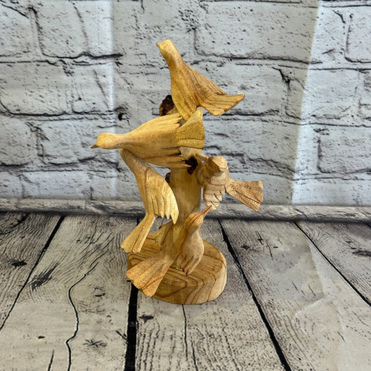 20cm Five Birds Nest Mushroom Parasite Ornament Natural Carving Fairtrade Wood0