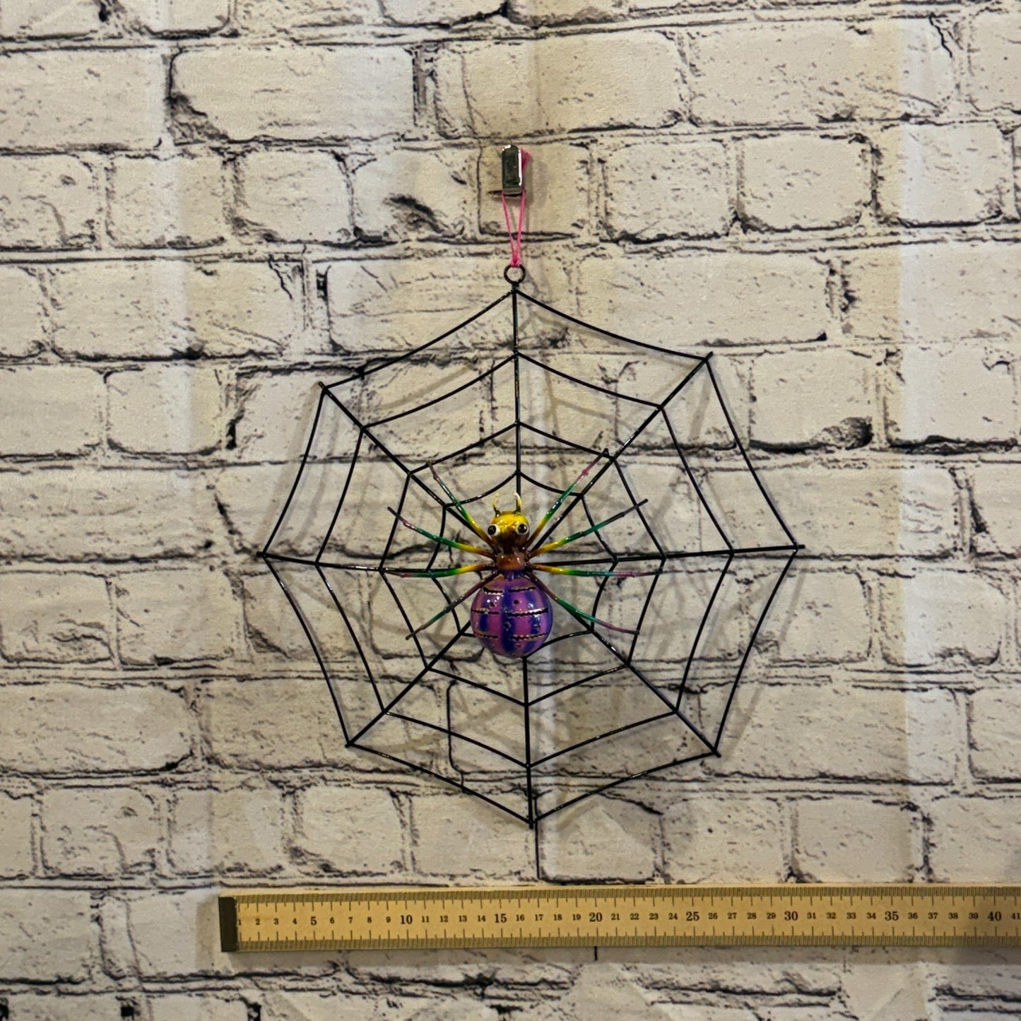 30cm x 30cm Purple Spider On Web Bug Metal Tin Wall Hanging Ornament Statue3