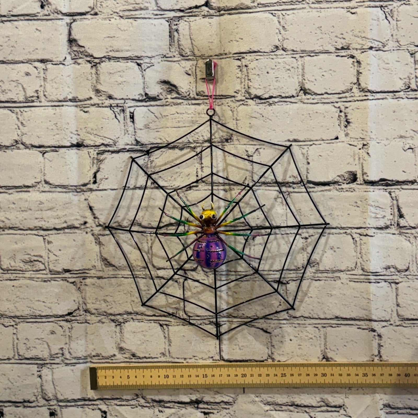 30cm x 30cm Purple Spider On Web Bug Metal Tin Wall Hanging Ornament Statue3