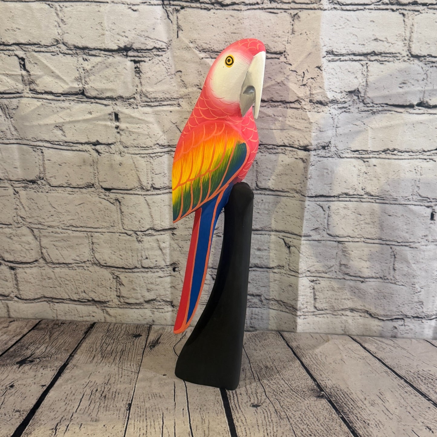 40cm Bright Red Parrot Bird Ornament Statue Fair Trade Hand Made Carved Wood0