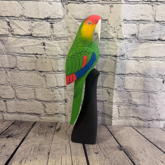 40cm Bright Green Parrot Bird Ornament Statue Fair Trade Hand Made Carved Wood0