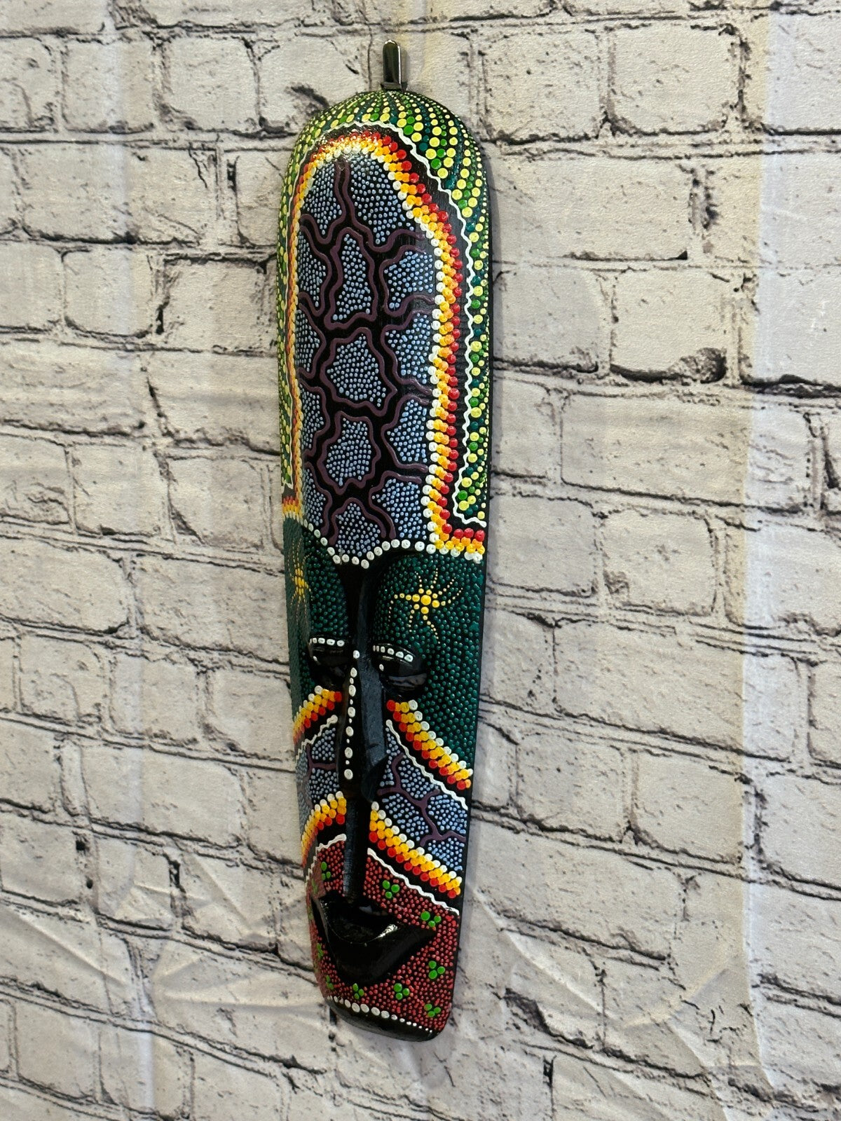 50cm Mask Carved Wooden Dot Painted Ethnic Tribal Tiki Wall Art Handmade No 11
