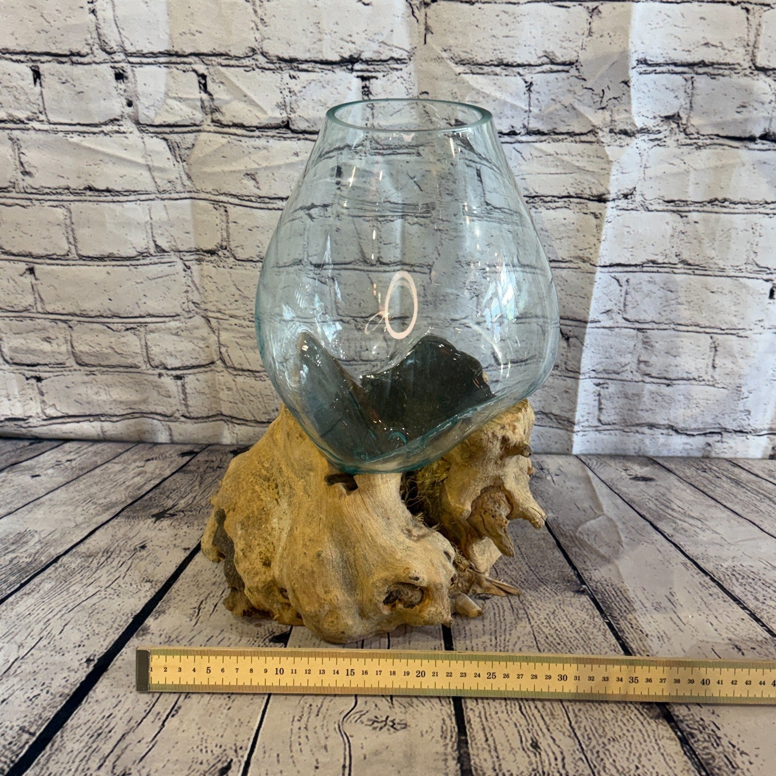 40cm Tall Clear Colour Melted Glass Wood Decorative Vase Glass Sculpture Crafted5