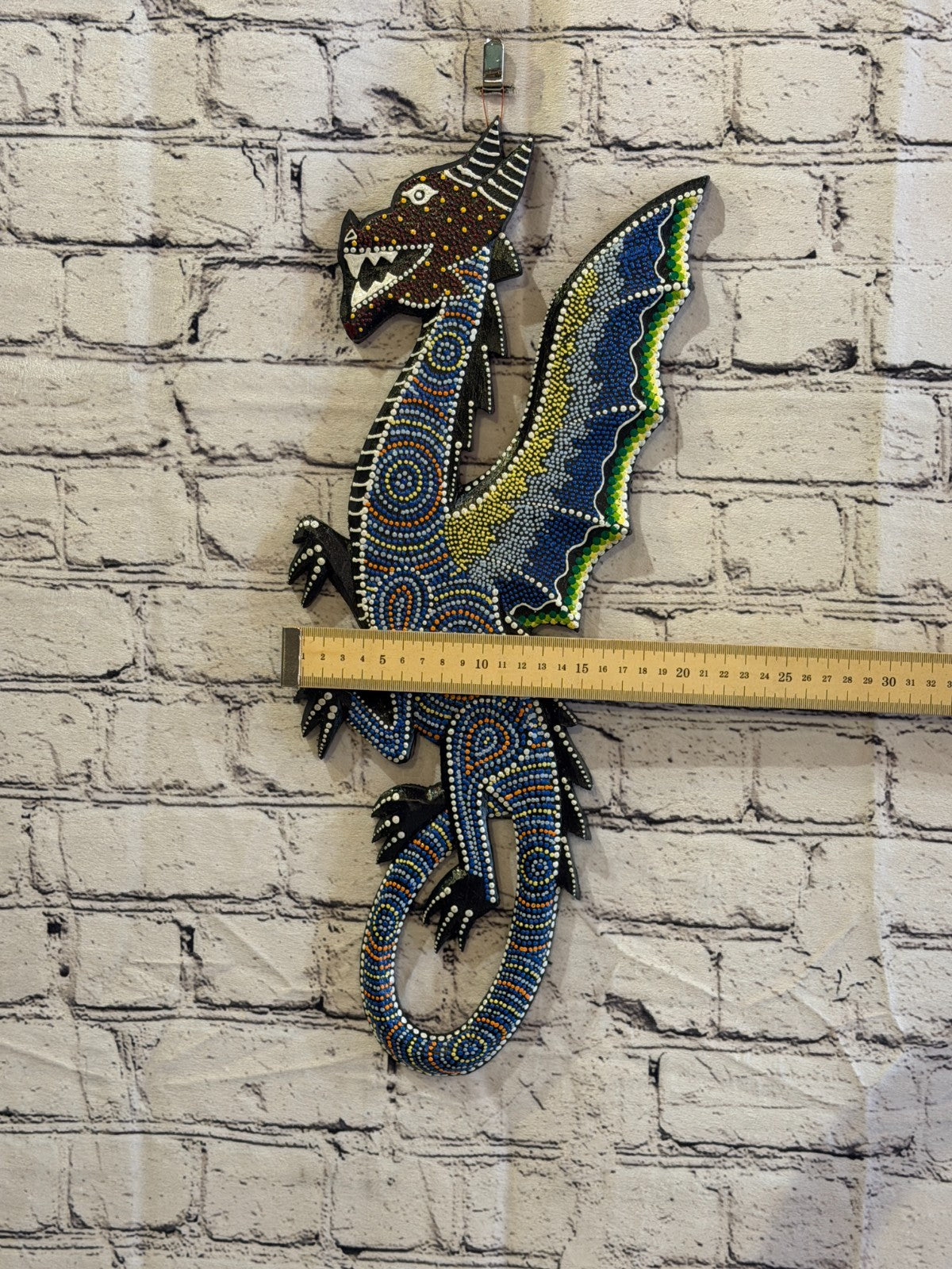 45cm Dragon Carved Wooden Dot Painted Ethnic Tribal Tiki Wall Art No 23