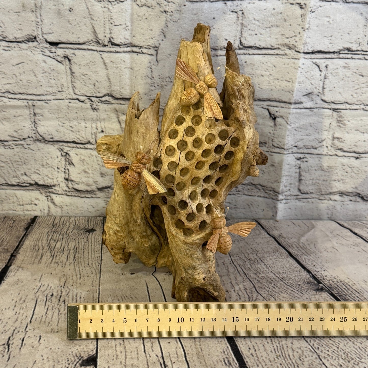 25cm Bees Honeycomb Mushroom Parasite Bee Wood Ornament Natural Carving Wooden7