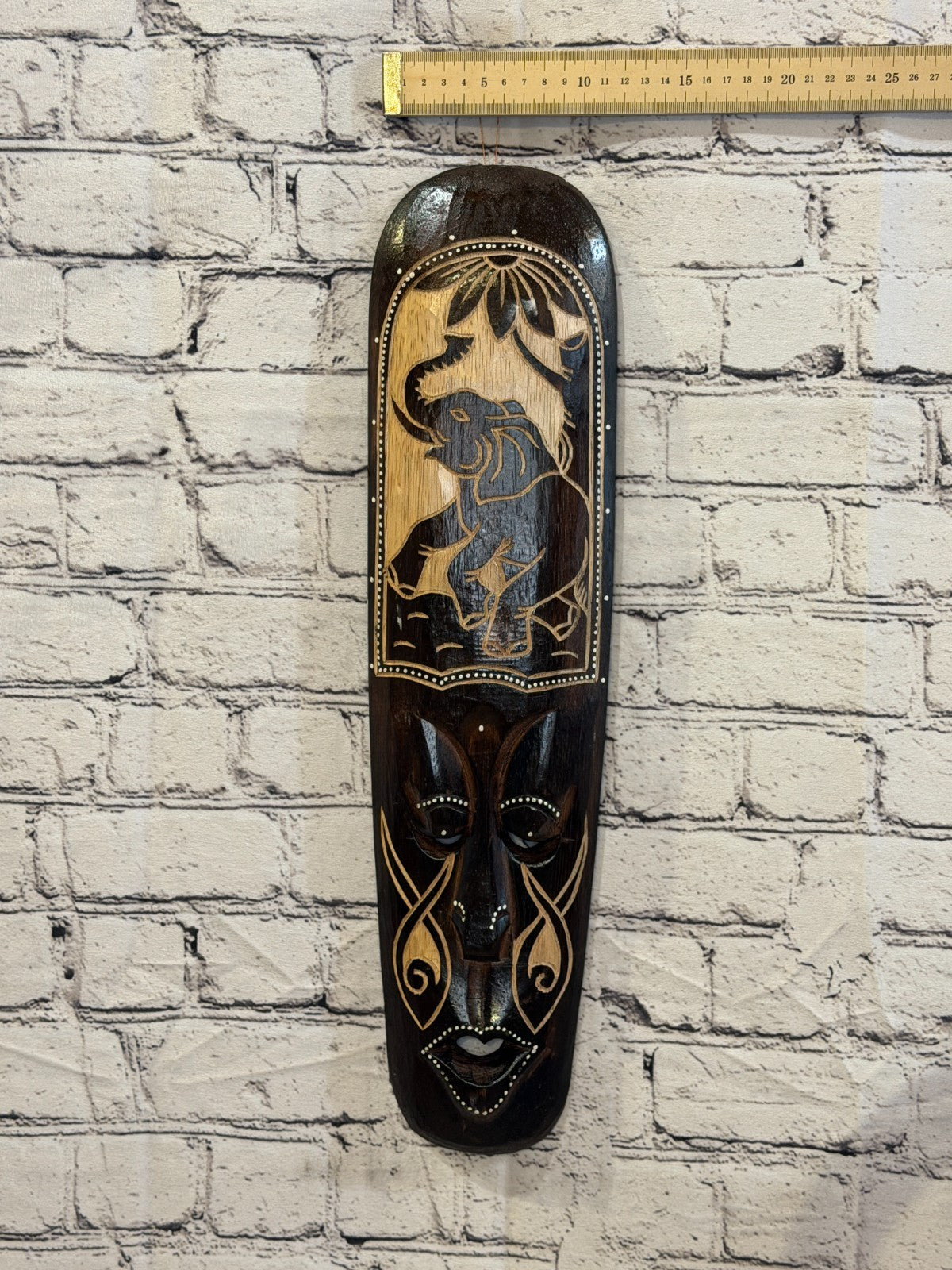 50cm Elephant Mask Carved Wooden Brown Work Painted Ethnic Tribal Tiki Wall Art3