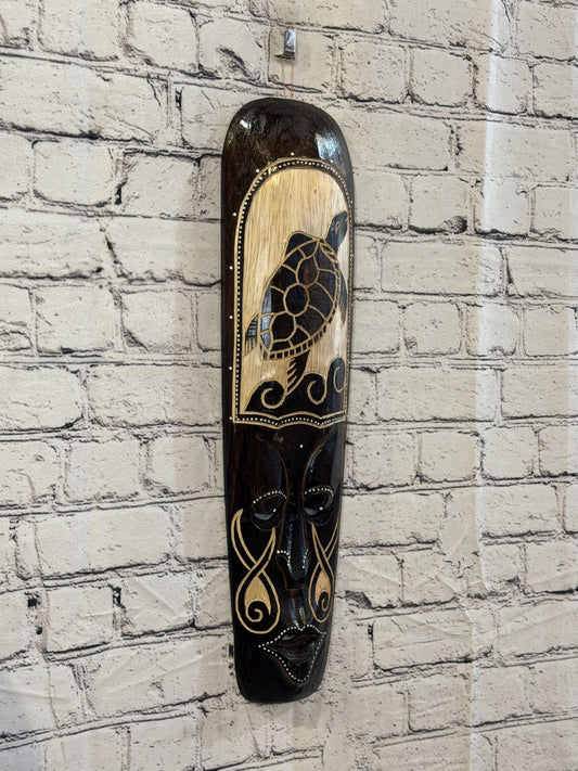 50cm Turtle Mask Carved Wooden Brown Work Painted Ethnic Tribal Tiki Wall Art0