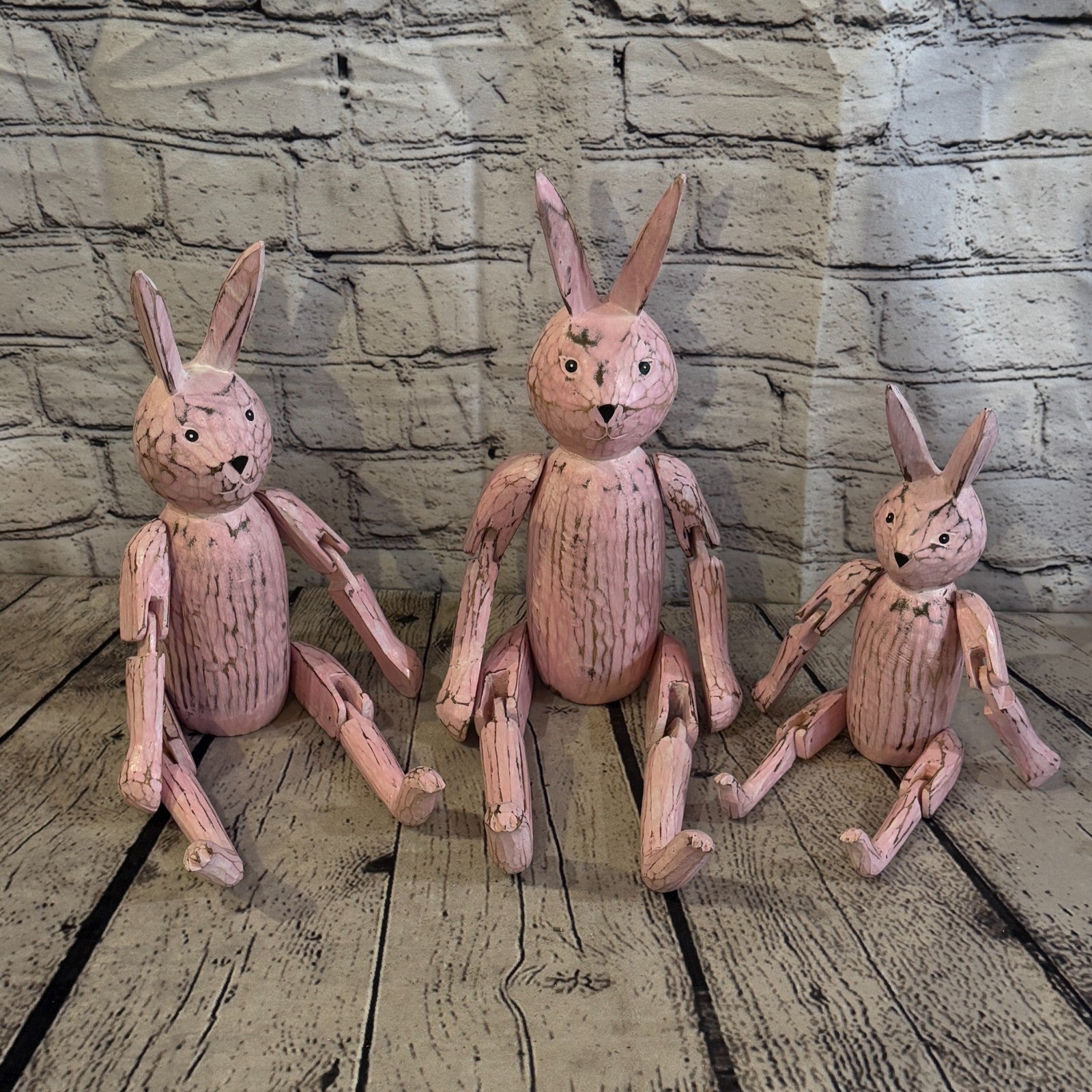 25cm Pink Bunny Rabbit Sitting Animal, Wooden Shelf Ornament Handmade Fairtrade8