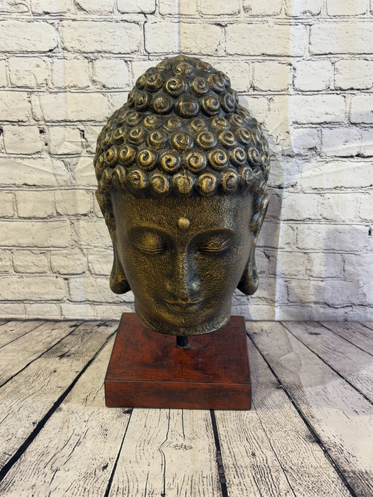 Bronze 55cm x 25cm Thai Buddha Head Peaceful On Base Statue Resin Hindu1