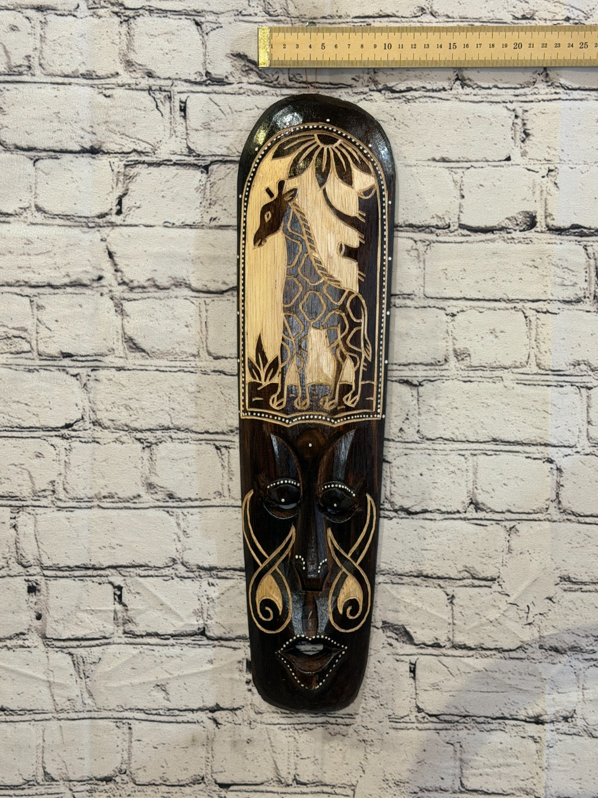 50cm Giraffe Mask Carved Wooden Brown Work Painted Ethnic Tribal Tiki Wall Art3