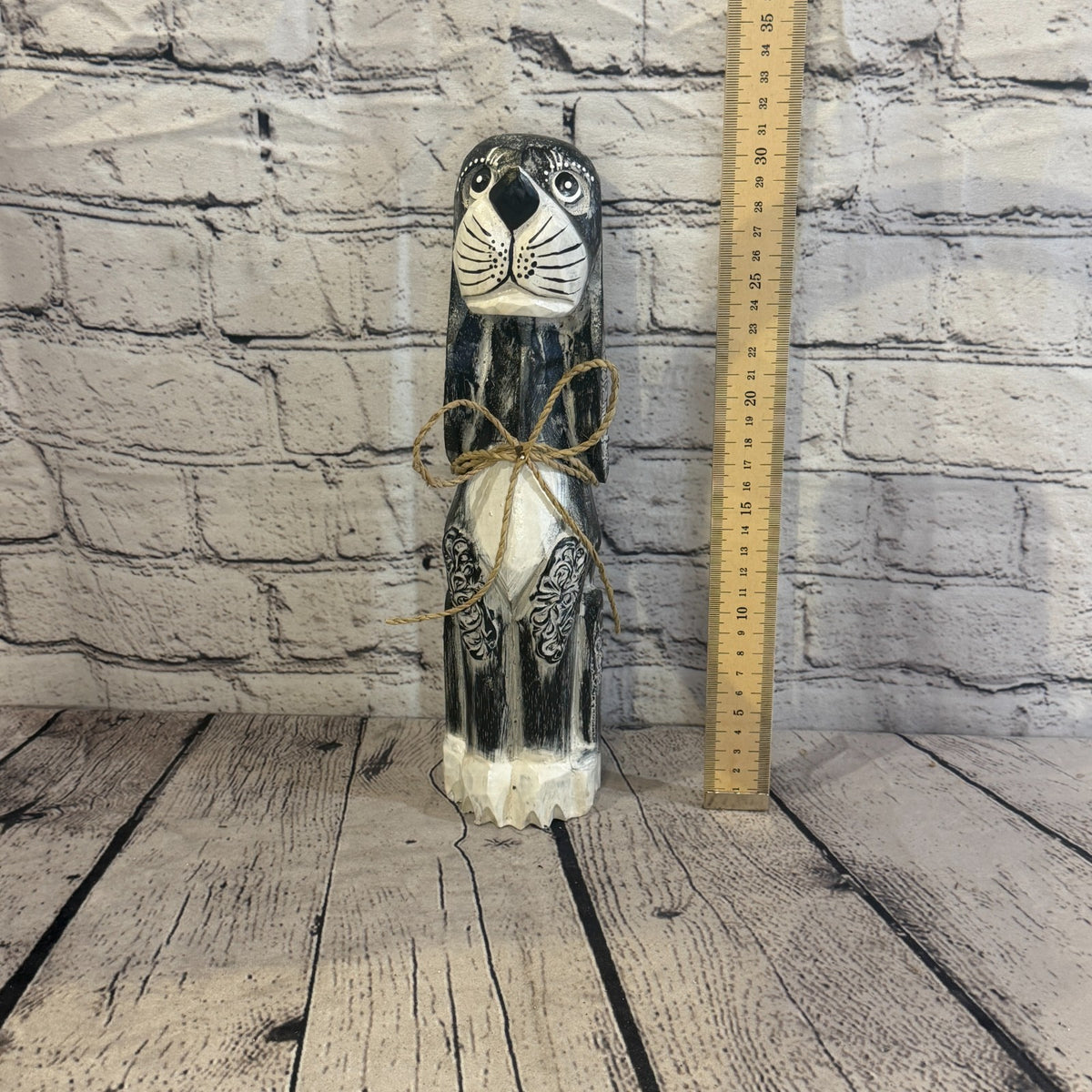 30cm Grey Wooden Shabby Dog Statue Ornament Fair Trade Handcarved5