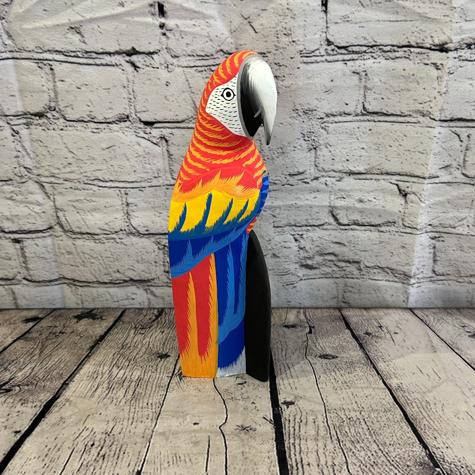30cm Red Parrot Bird Ornament Statue Fair Trade Hand Made Carved Wood0