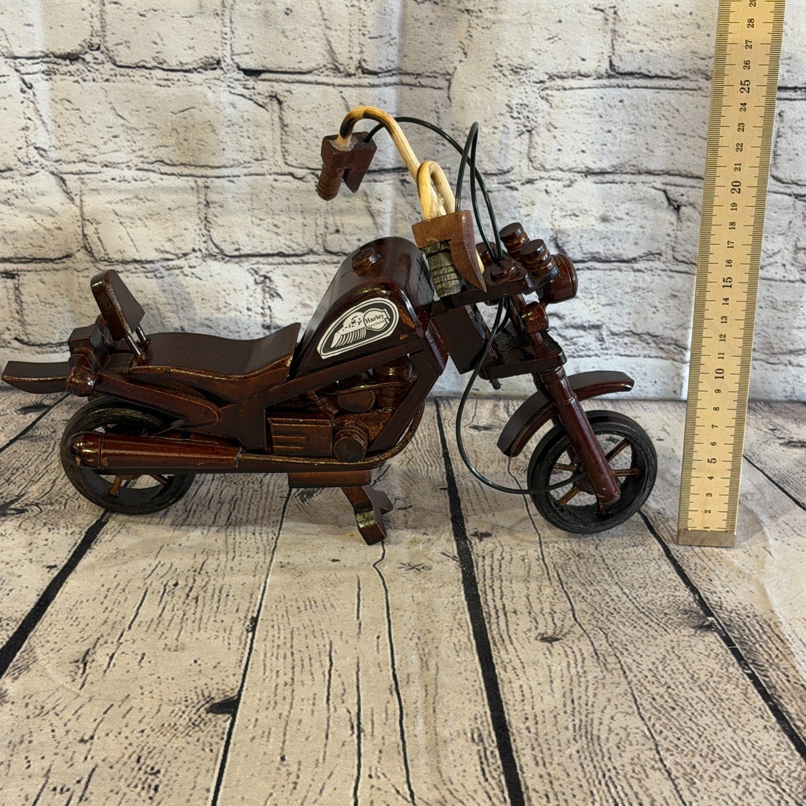35cm Large Dark Wood Motorbike Motorcycle Model Wooden Ornament Decorative Bike5