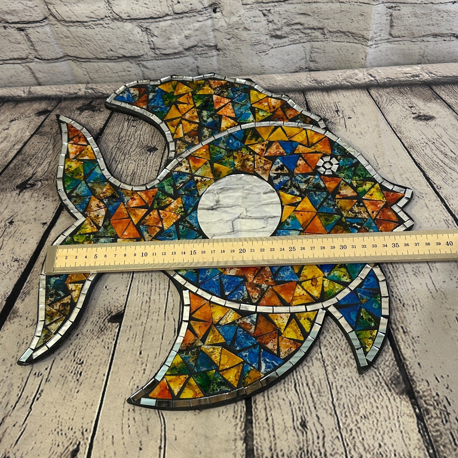 Rainbow Pastel Tropical Fish Mosaic Tile Wall Mirror 40cm x 35cm Handmade New3