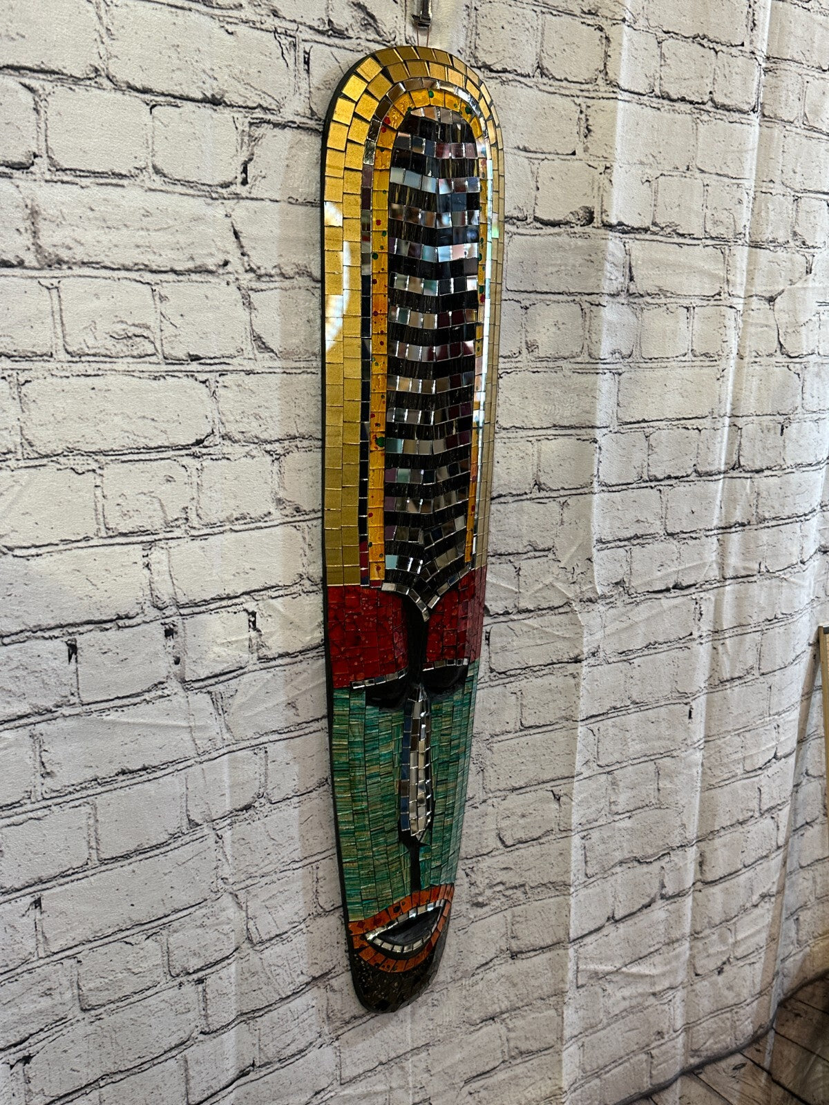 80cm Mosaic Mirror Mask Carved Painted Ethnic Tribal Wall Art Handmade Design 100