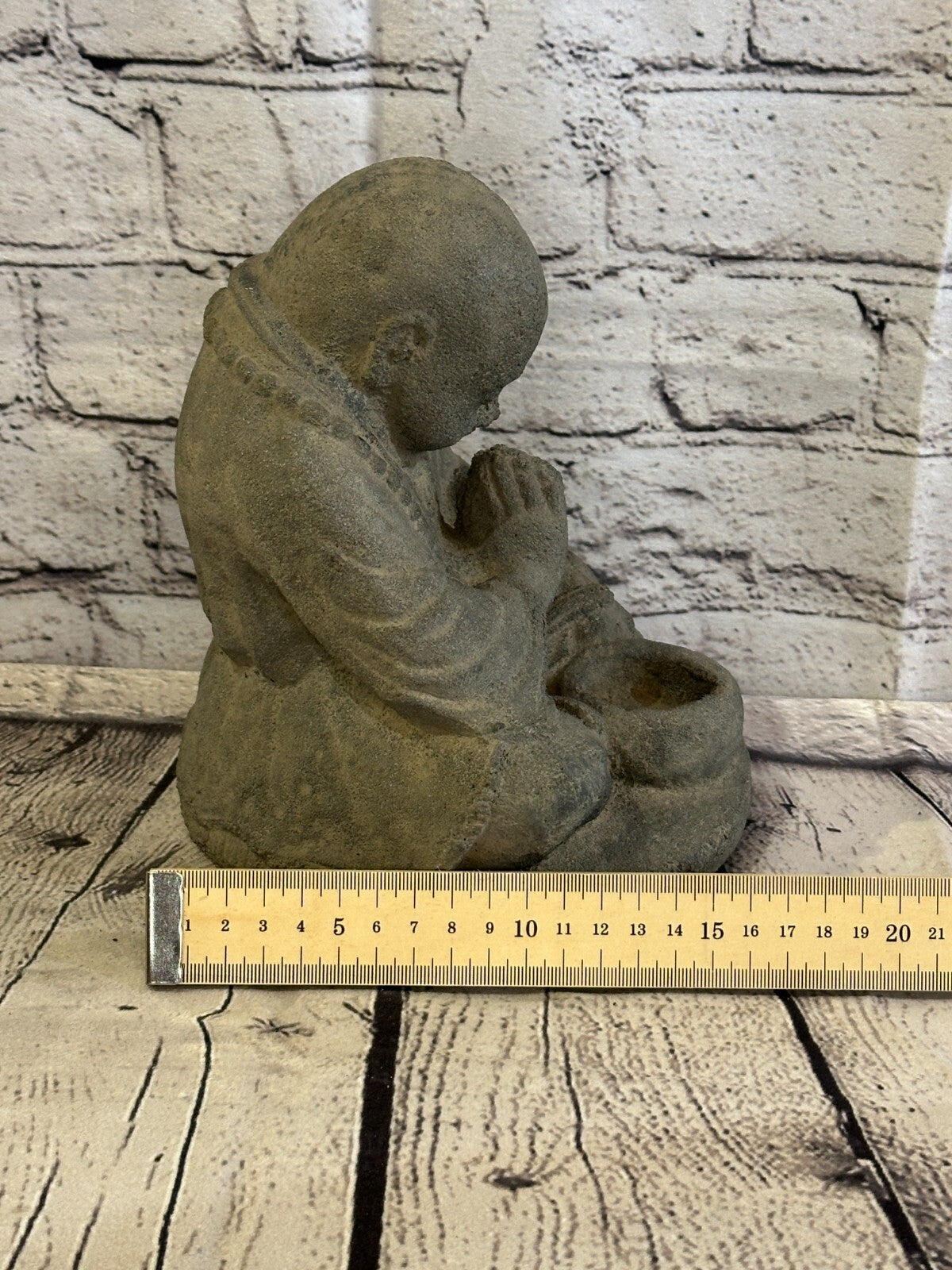 Monk Preying Candle Stone Garden 20cm Ornament Outdoor Indoor Statue Hindu9