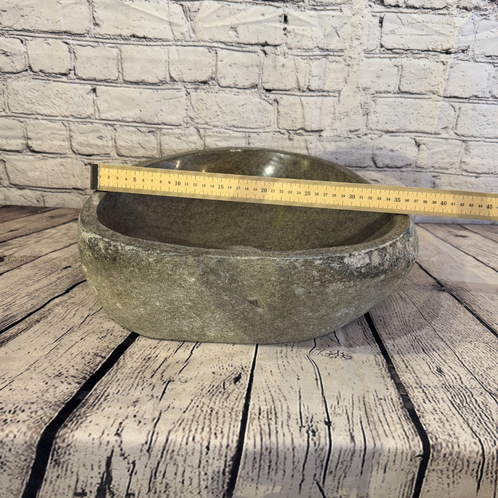 36cm x 37cm Wash Basin Bathroom Counter Top Washing River Stone Bowl Sink No 264