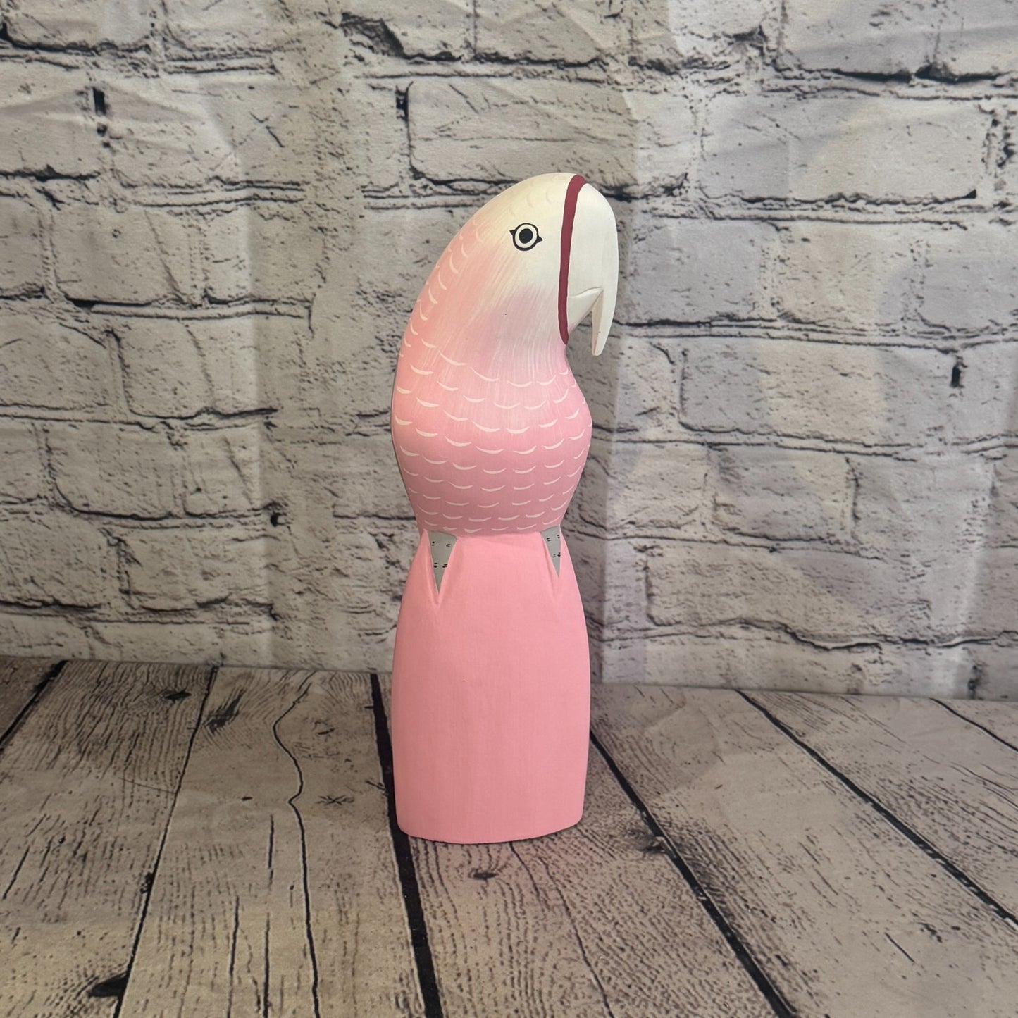 30cm Bright Pink Parrot Bird Ornament Statue Fair Trade Hand Made Carved Wood2