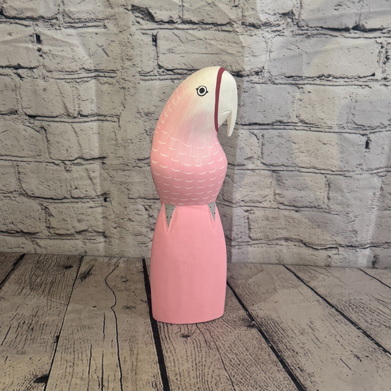 30cm Bright Pink Parrot Bird Ornament Statue Fair Trade Hand Made Carved Wood2