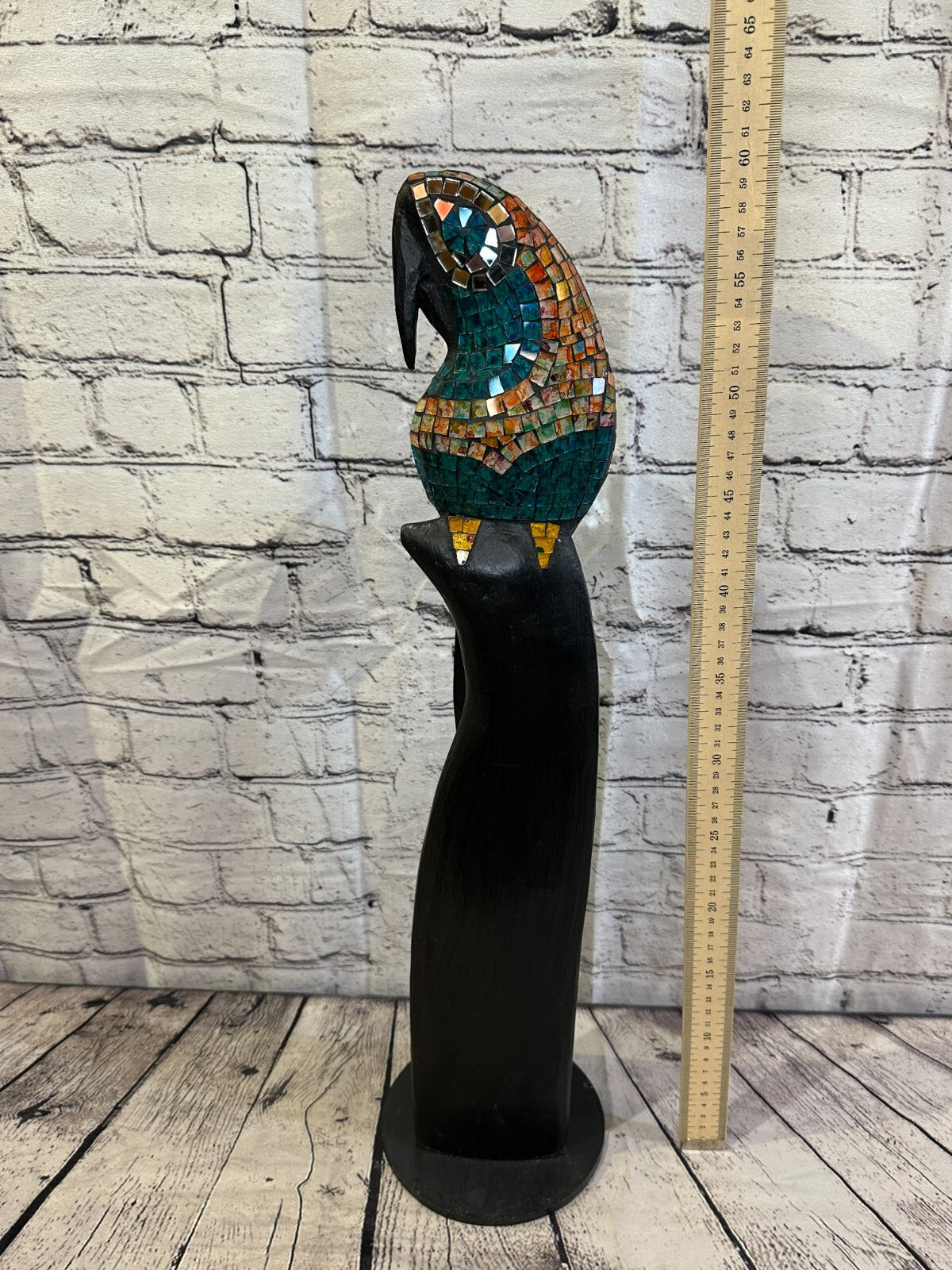 60cm Mosaic Parrot Bird Ornament Statue Fair Trade Handmade Carved Wood Design 48