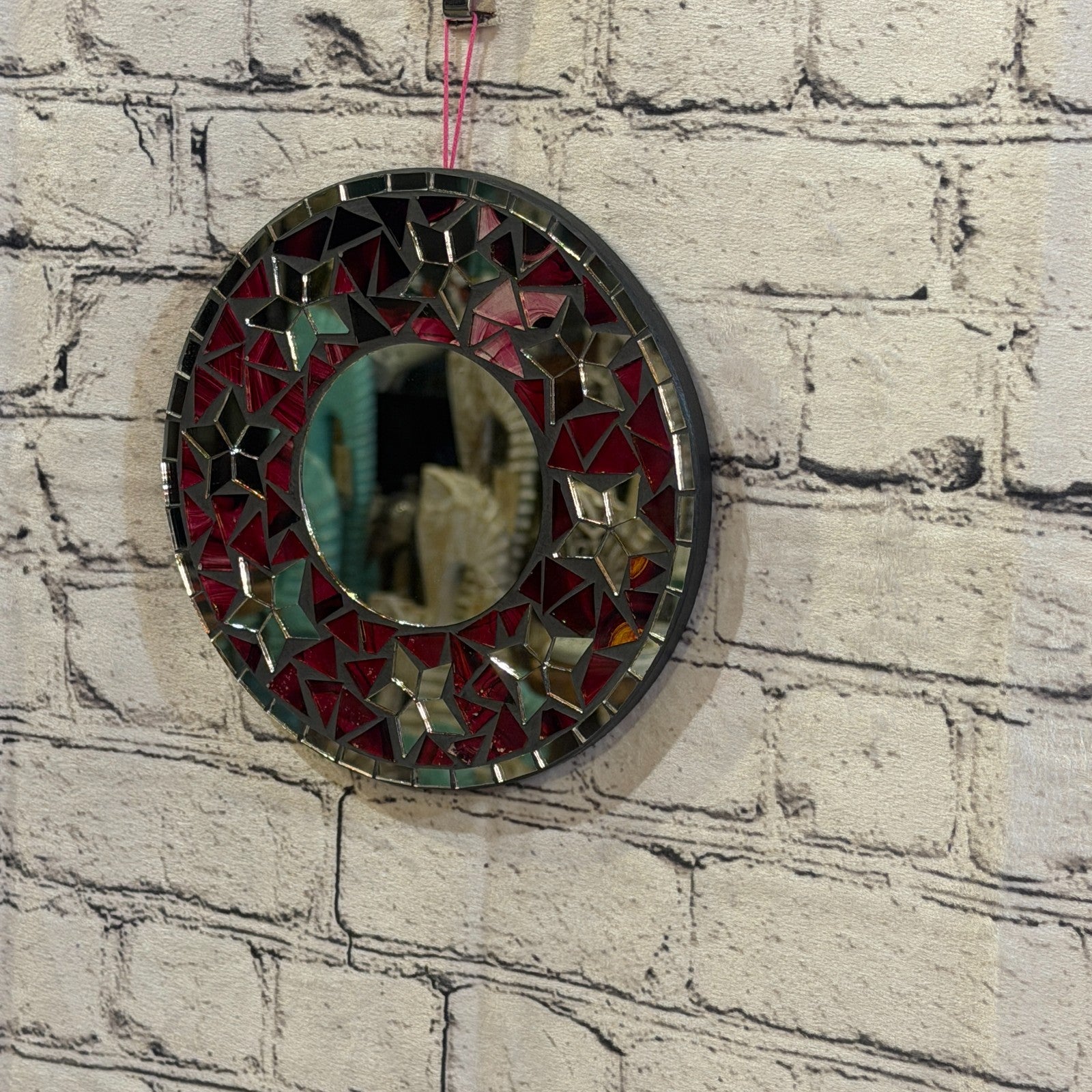 Red Star Black Mosaic Tile Wall Mirror 20cm x 20cm 8 Inches Handmade1