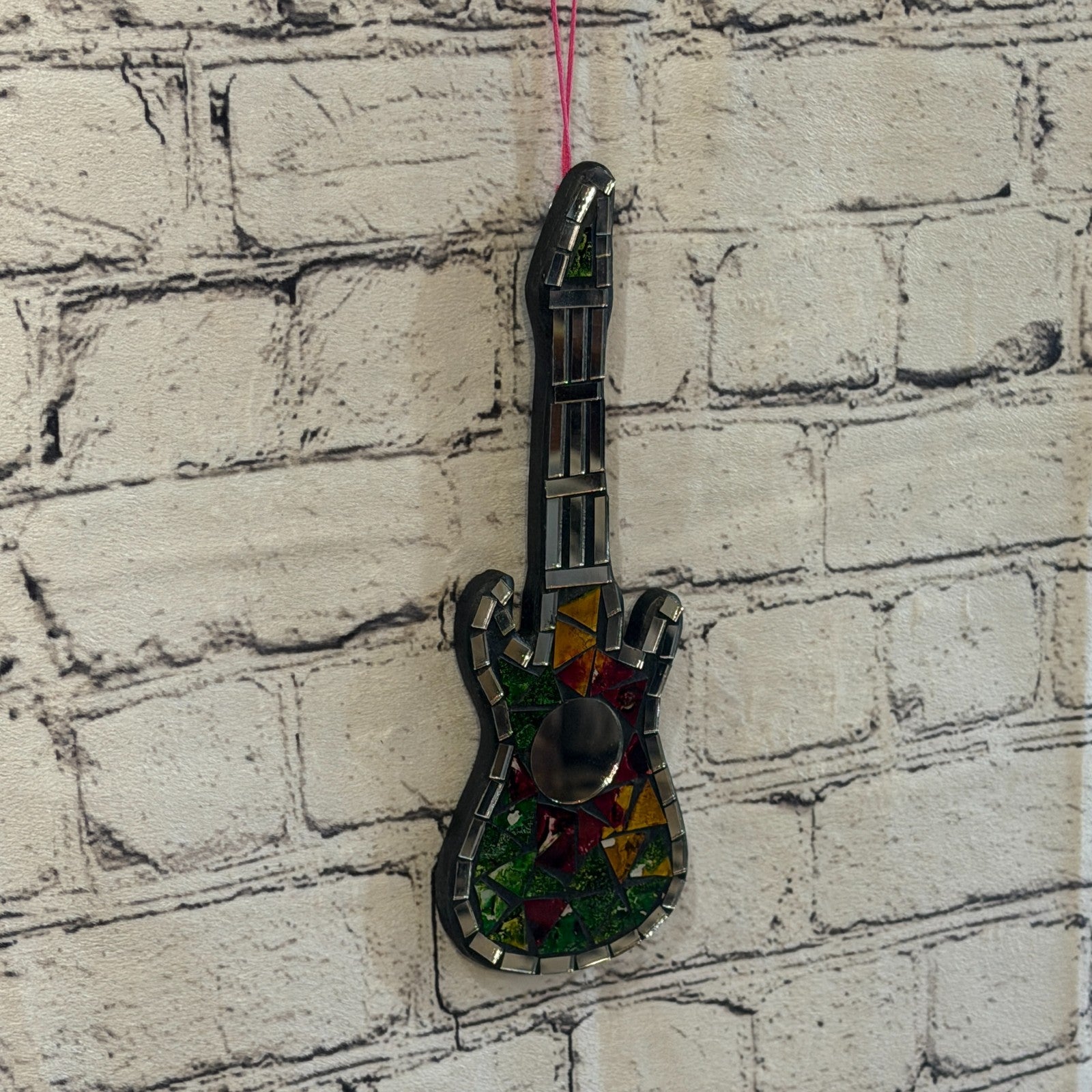 Rainbow Electric Guitar Mosaic Tile Wall Mirror 25cm Handmade Random Colour3