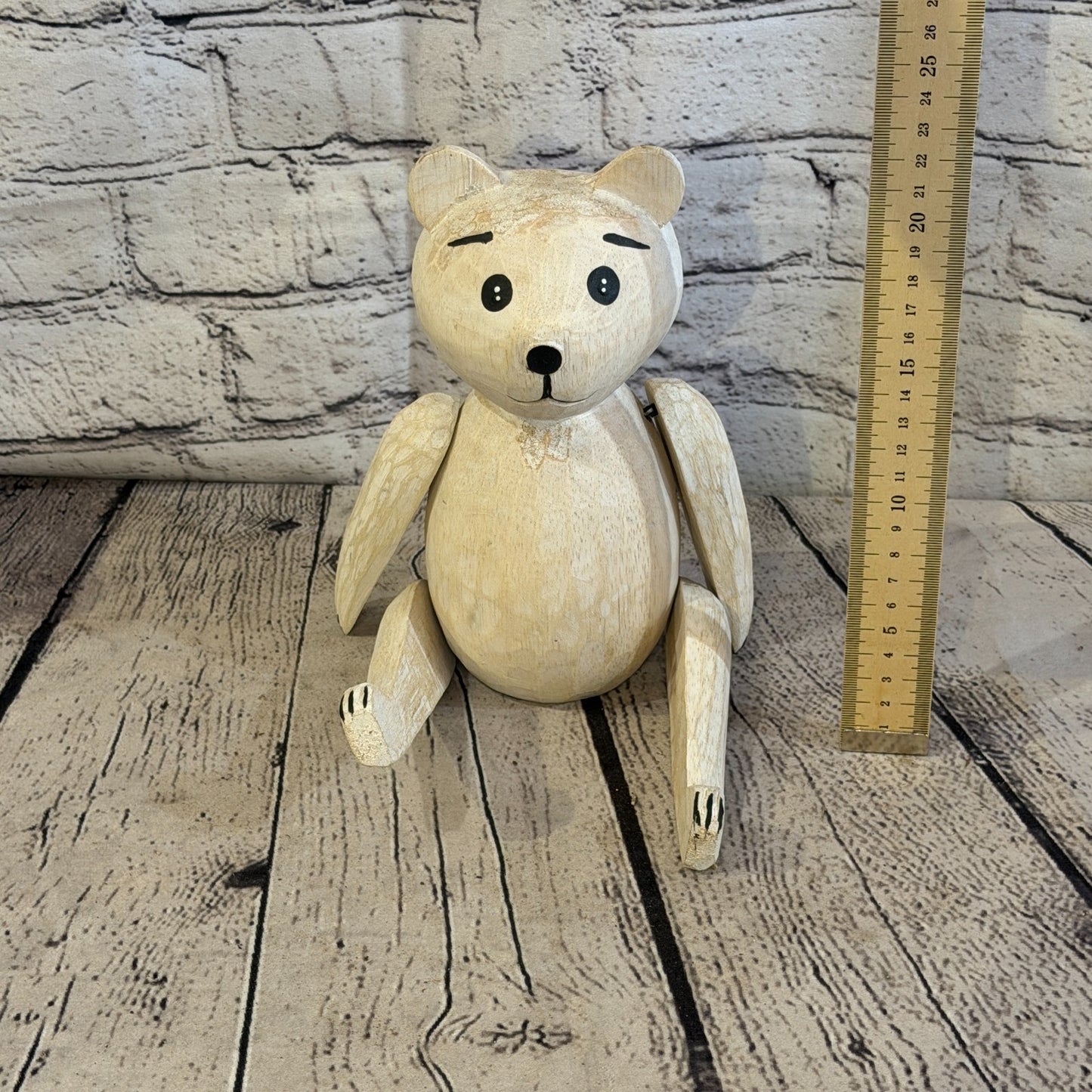 20cm Brown Teddy Bear Sitting Animal, Wooden Shelf Ornament Handmade & Fairtrade5