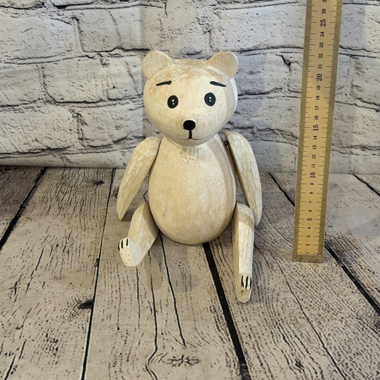 20cm Brown Teddy Bear Sitting Animal, Wooden Shelf Ornament Handmade & Fairtrade5