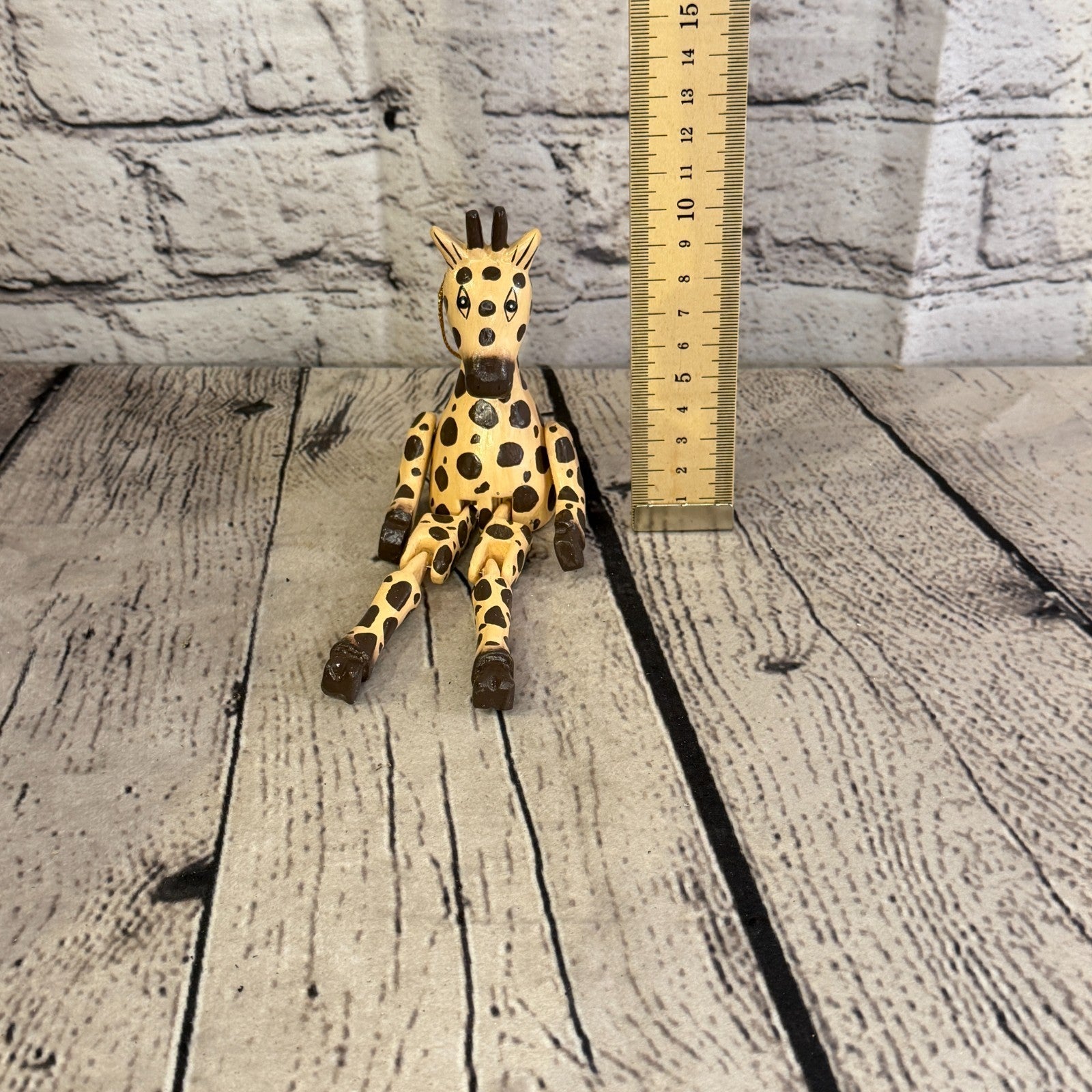 10cm Orange Giraffe Sitting Animal, Wooden Shelf Ornament Handmade Fairtrade5