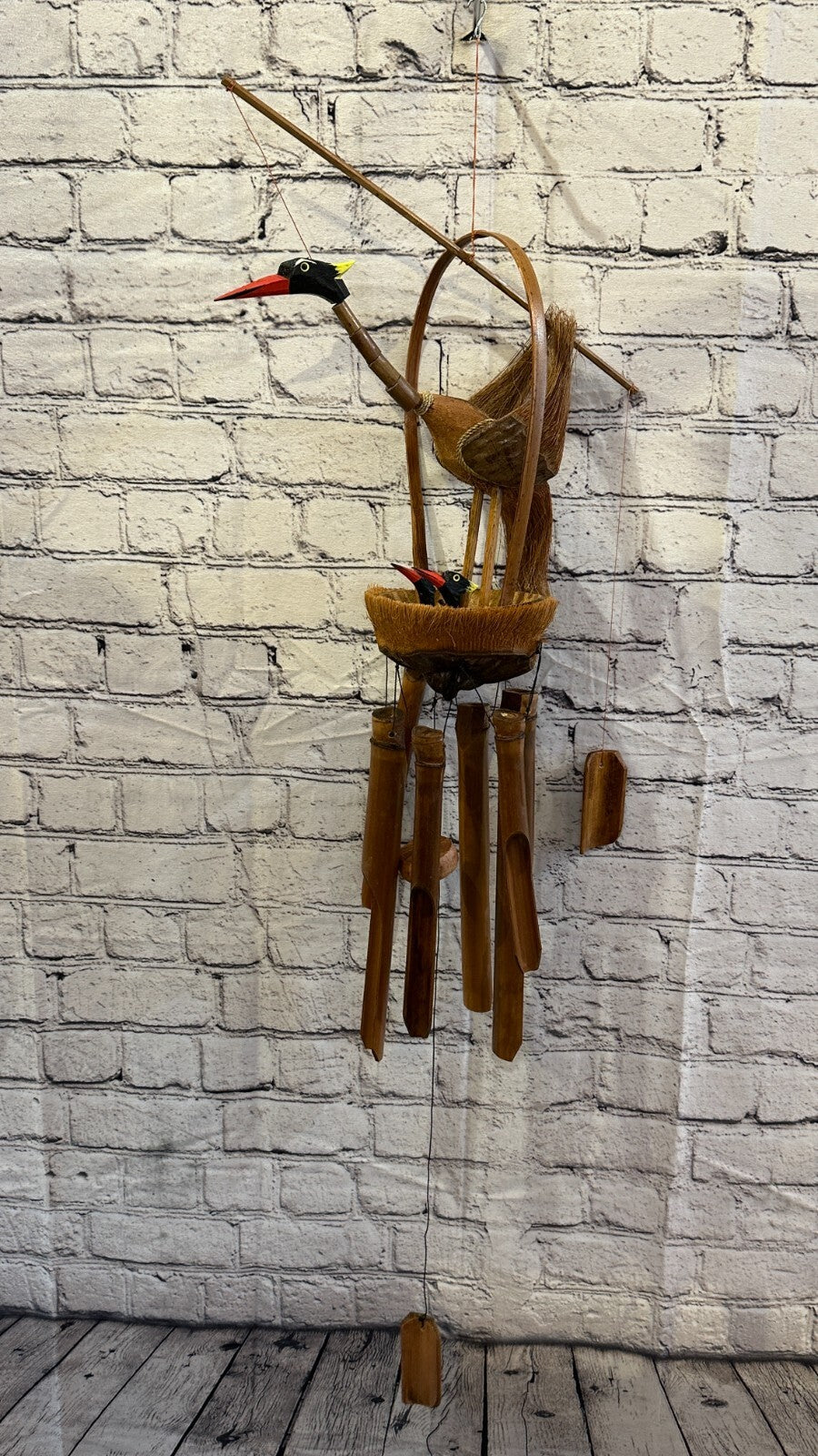 Bird Nest With Chimes Bamboo Windchime 60cm Garden Gift Summer Handmade Chimes0